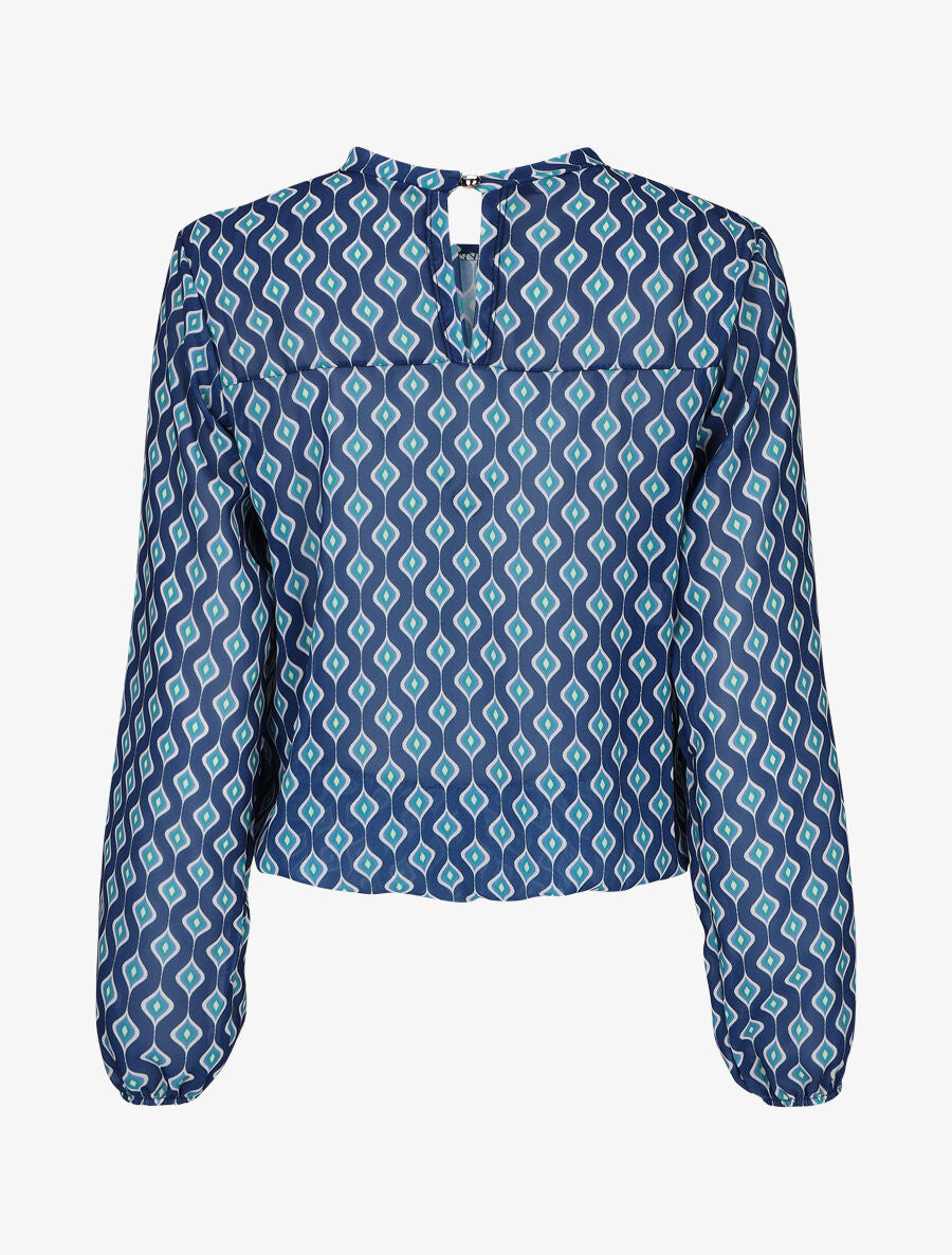 Blouse en voile imprimé vintage - Bleu - 2