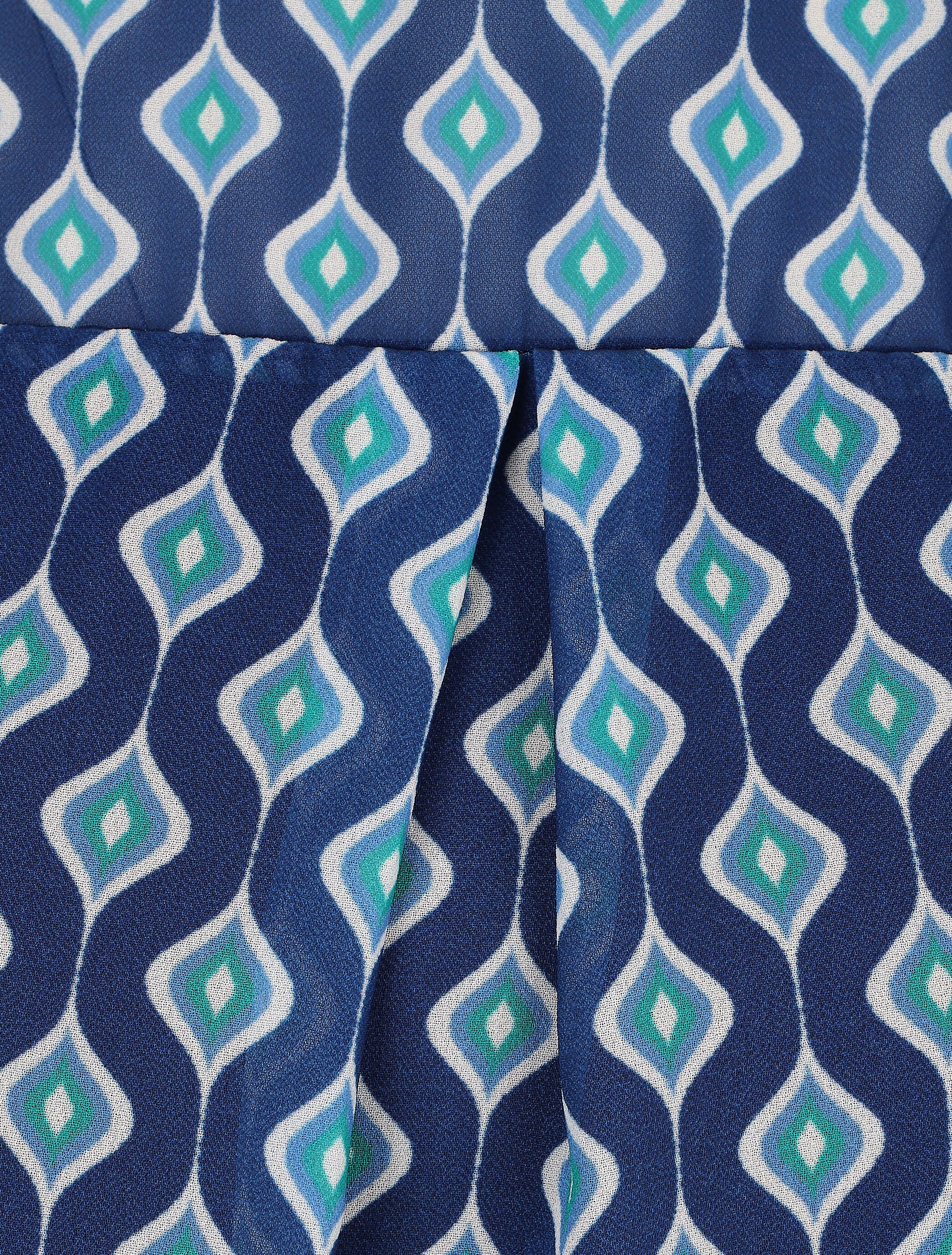 Blouse en voile imprimé vintage - Bleu - 3