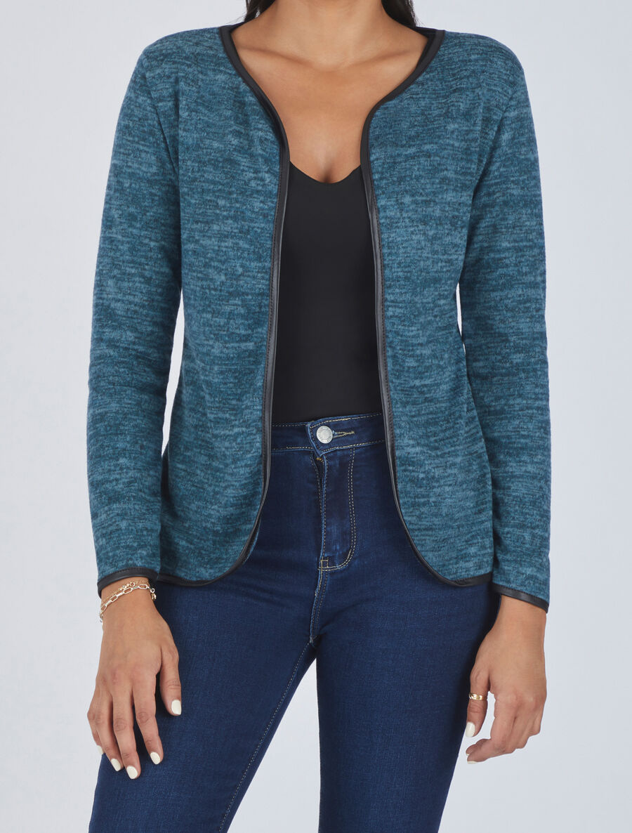 Gilet chiné à liseré texturé - Bleu canard - 4