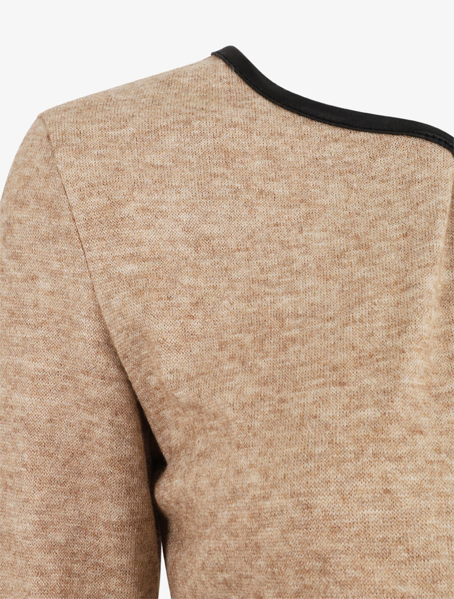 Gilet uni à liseré texturé - Beige - 3