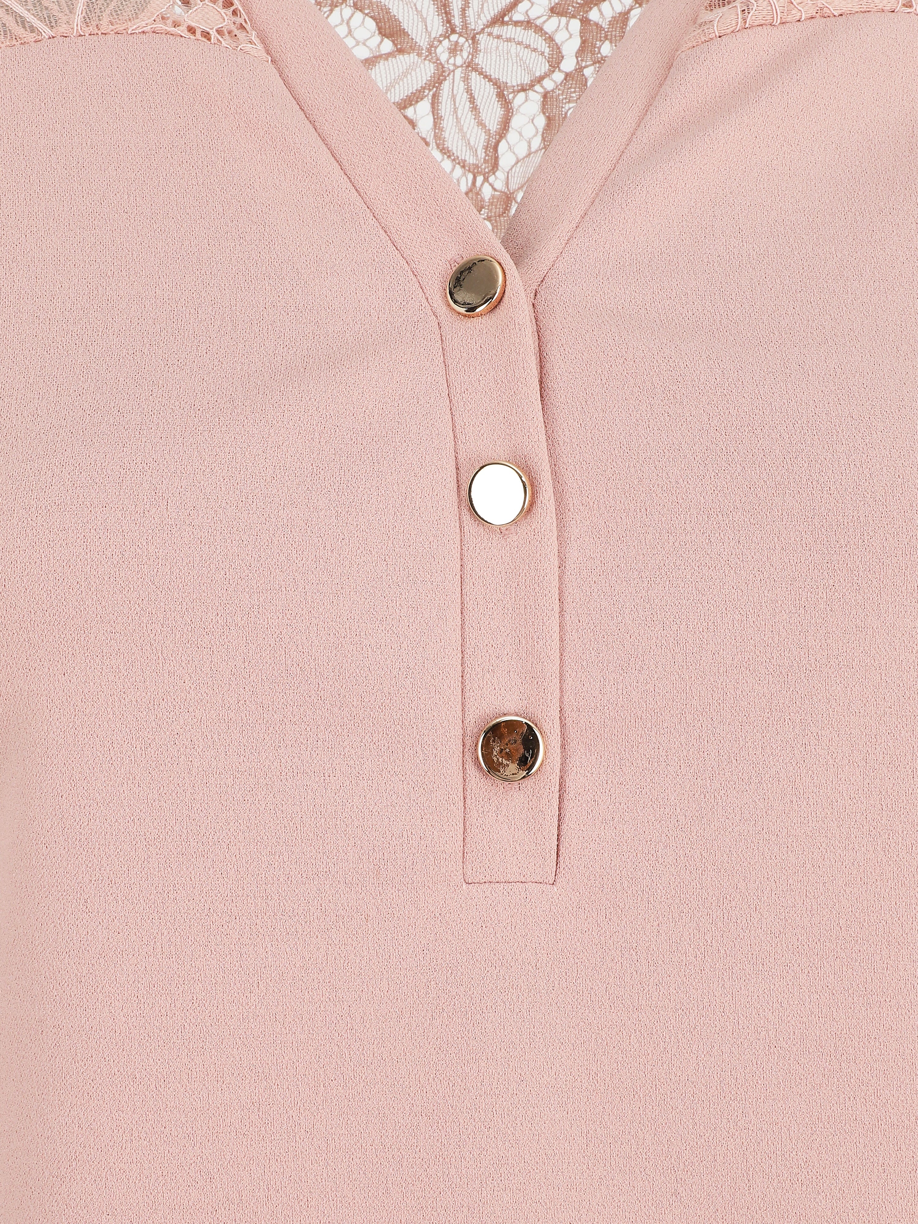 Blouse unie à dentelle - Rose - 3