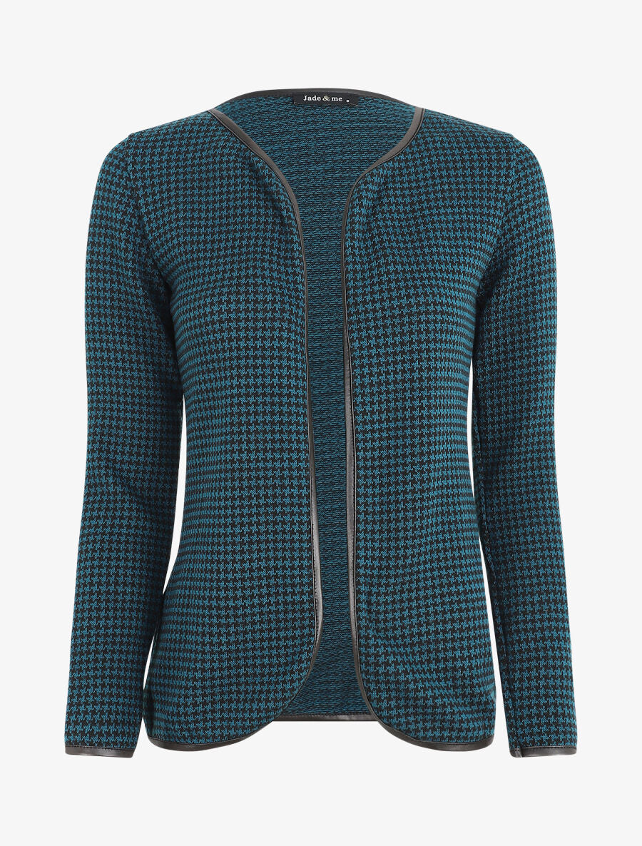 Gilet ouvert imprimé pied de poule - Bleu canard - 1