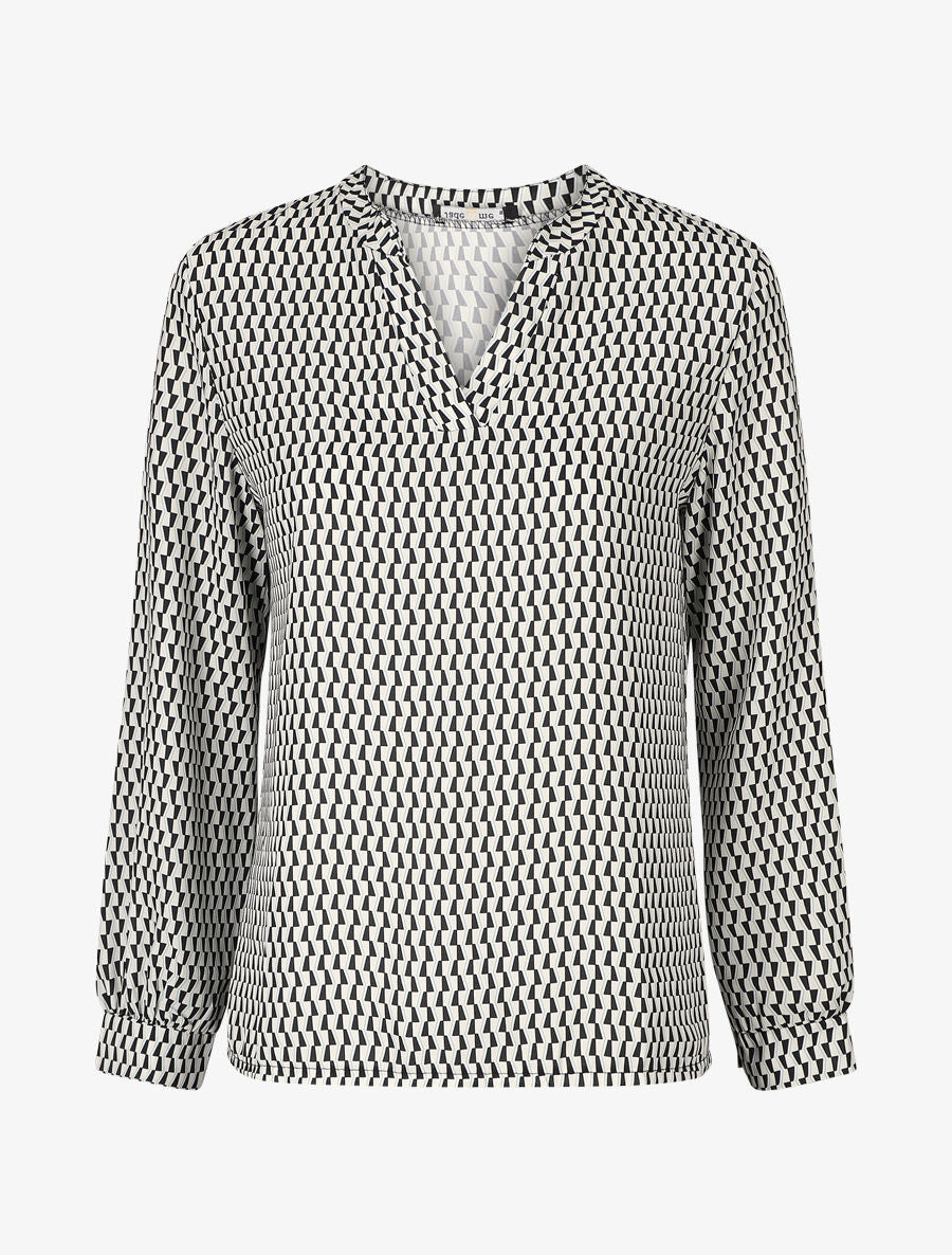 Blouse fluide imprimé graphique - Noir - 5
