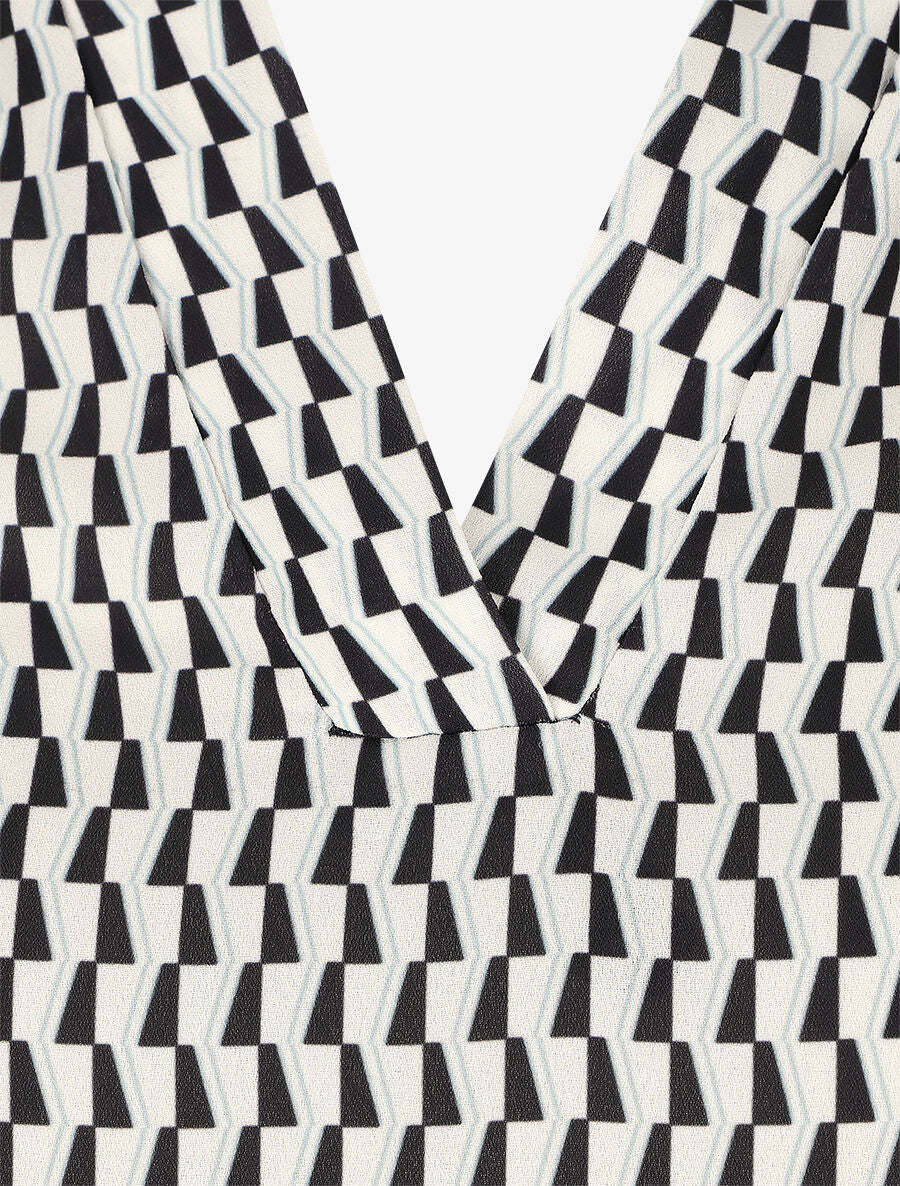 Blouse fluide imprimé graphique - Noir - 3