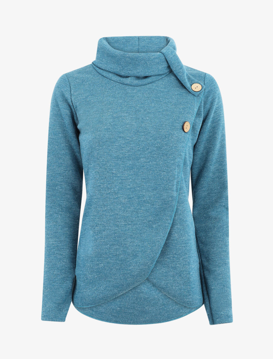Pull droit boutonné à col roulé - Bleu canard - 1