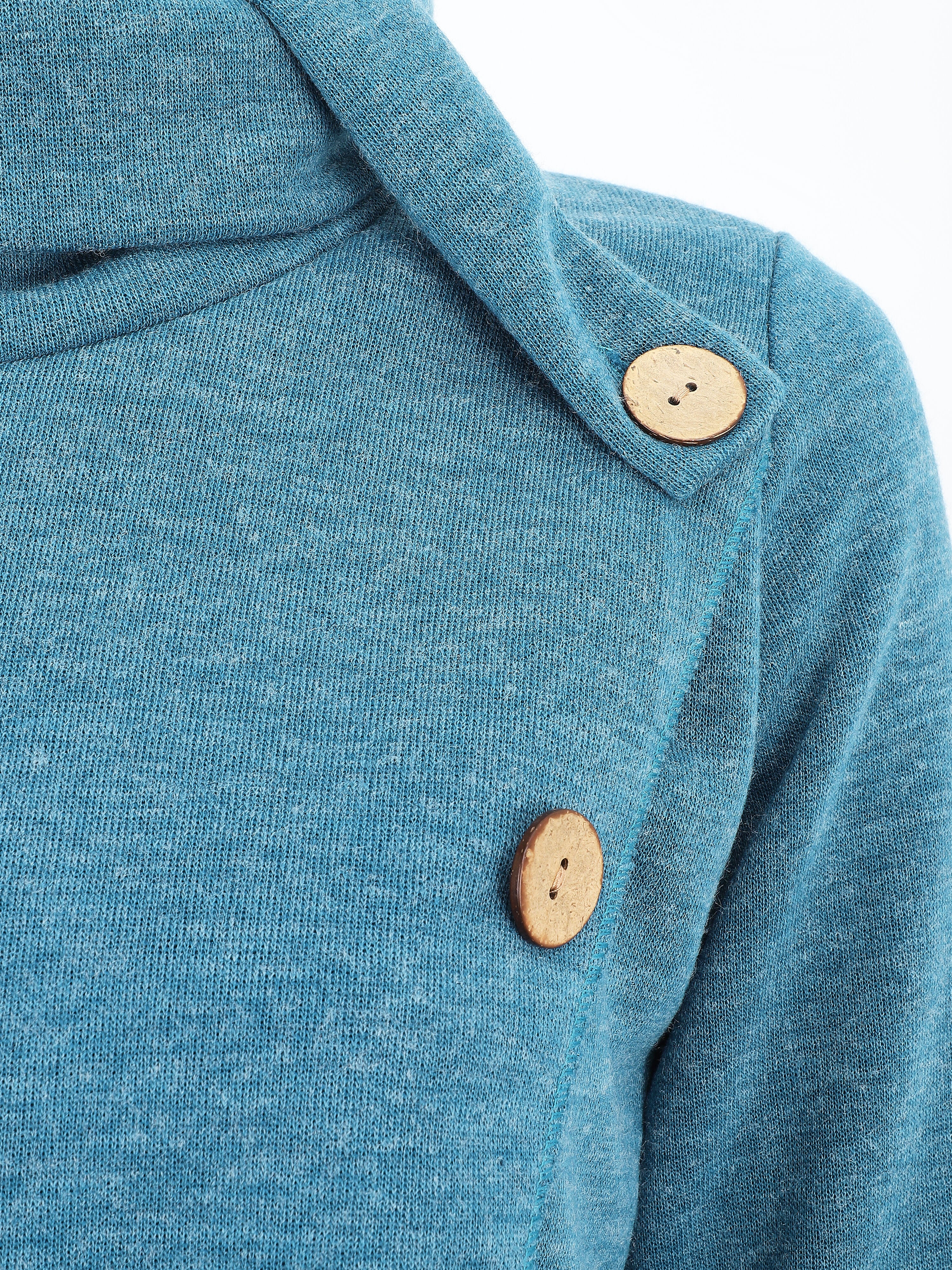 Pull droit boutonné à col roulé - Bleu canard - 3
