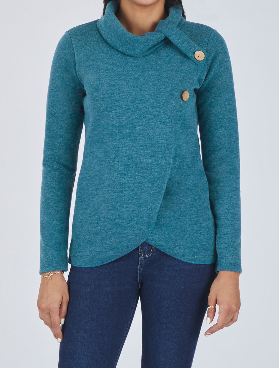 Pull droit boutonné à col roulé - Bleu canard - 4