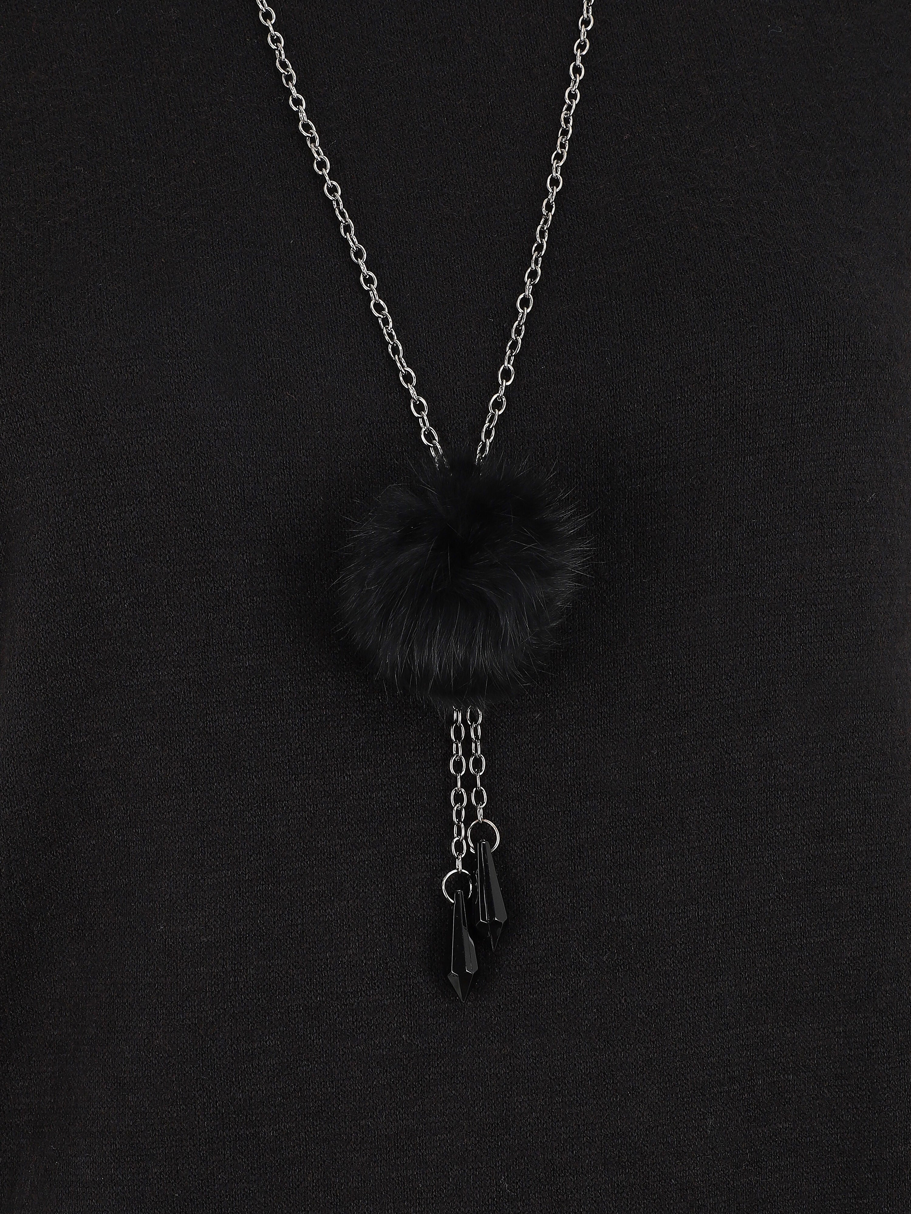 Pull ample uni avec sautoir - Noir - 3
