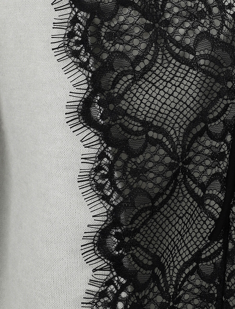 Pull droit à dos en dentelle - Gris clair - 3