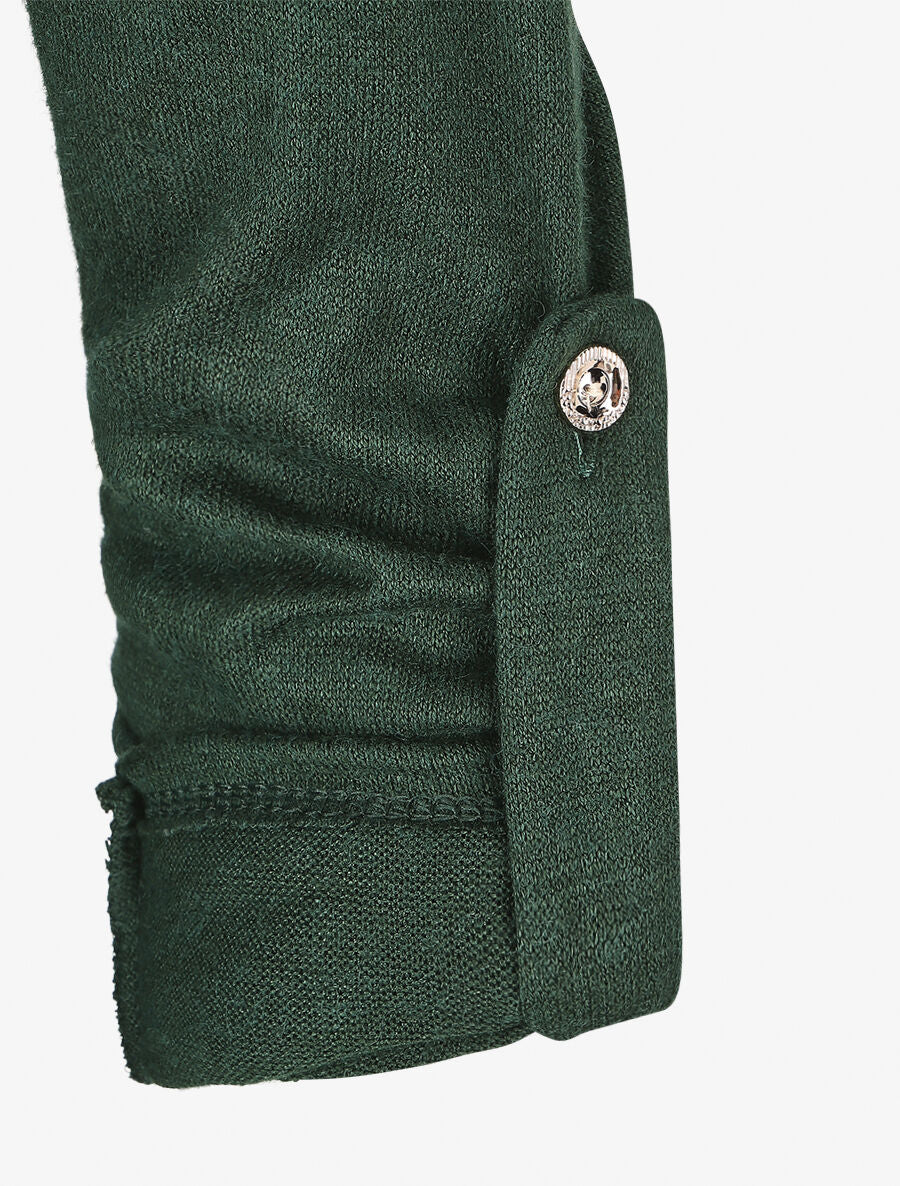 Pull à manches retroussables et dentelle - Vert sapin - 3