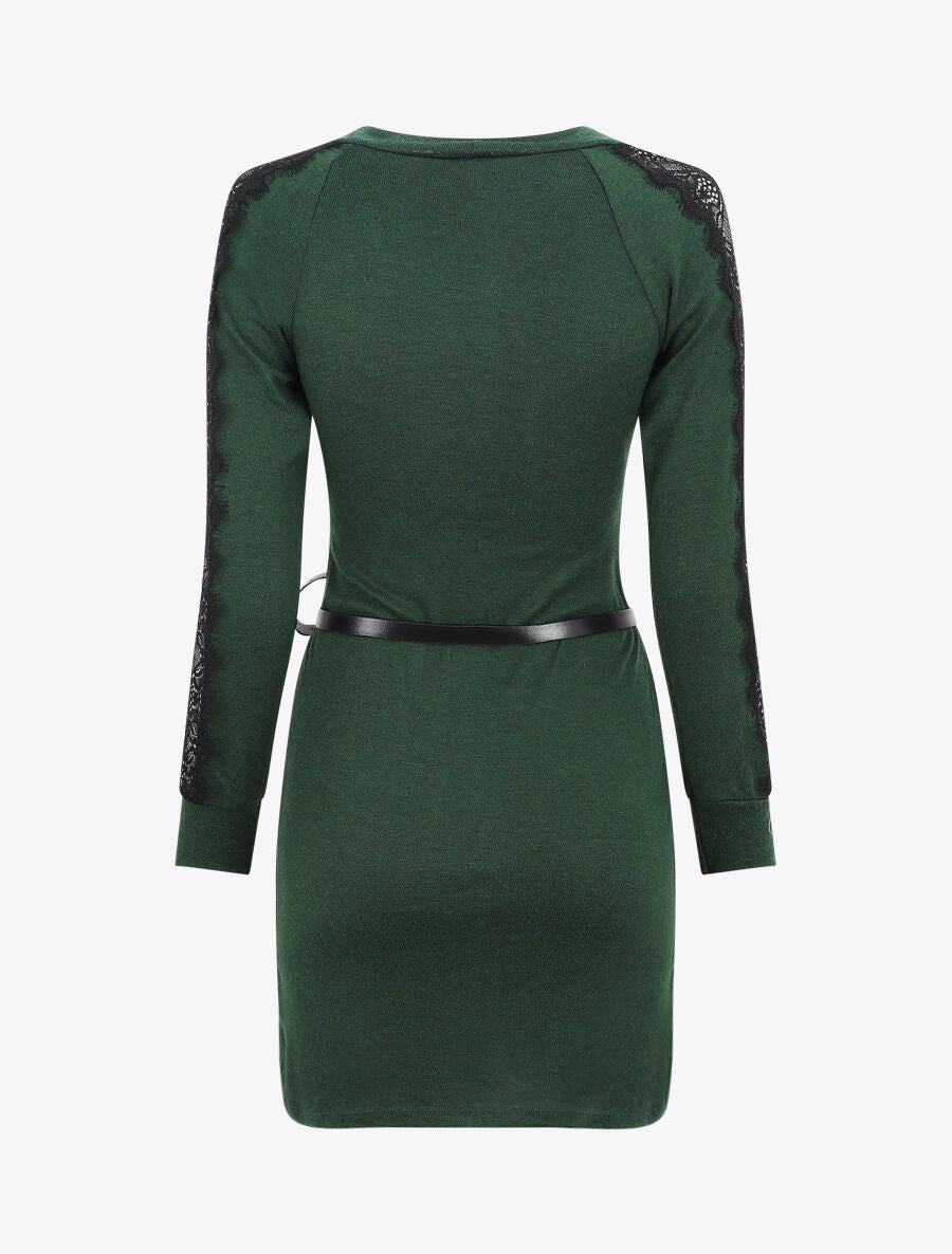 Robe pull courte à manches dentelle - Vert - 2