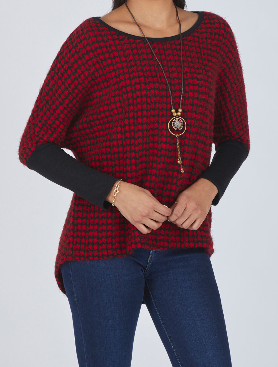 Pull ample imprimé graphique - Rouge - 4