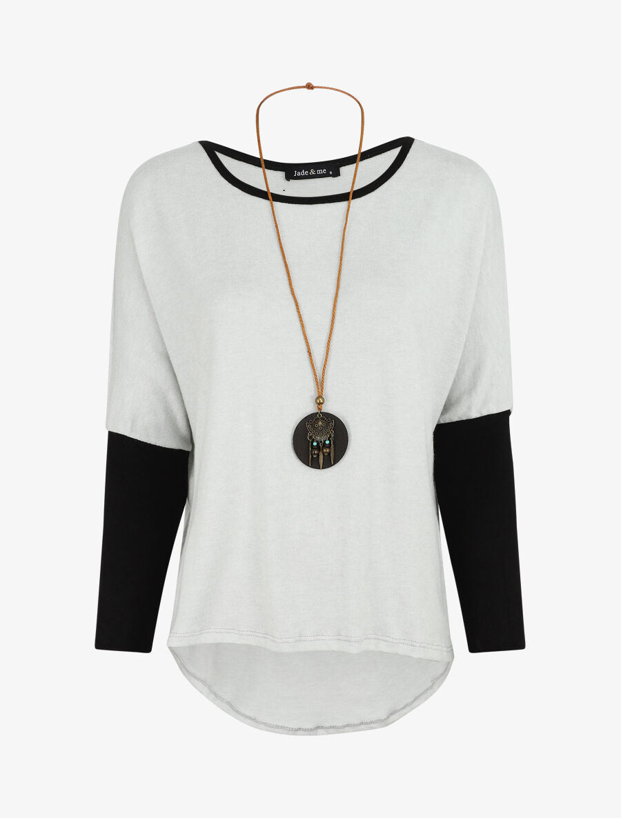 Pull chauve-souris à bas asymétrique - Blanc - 5