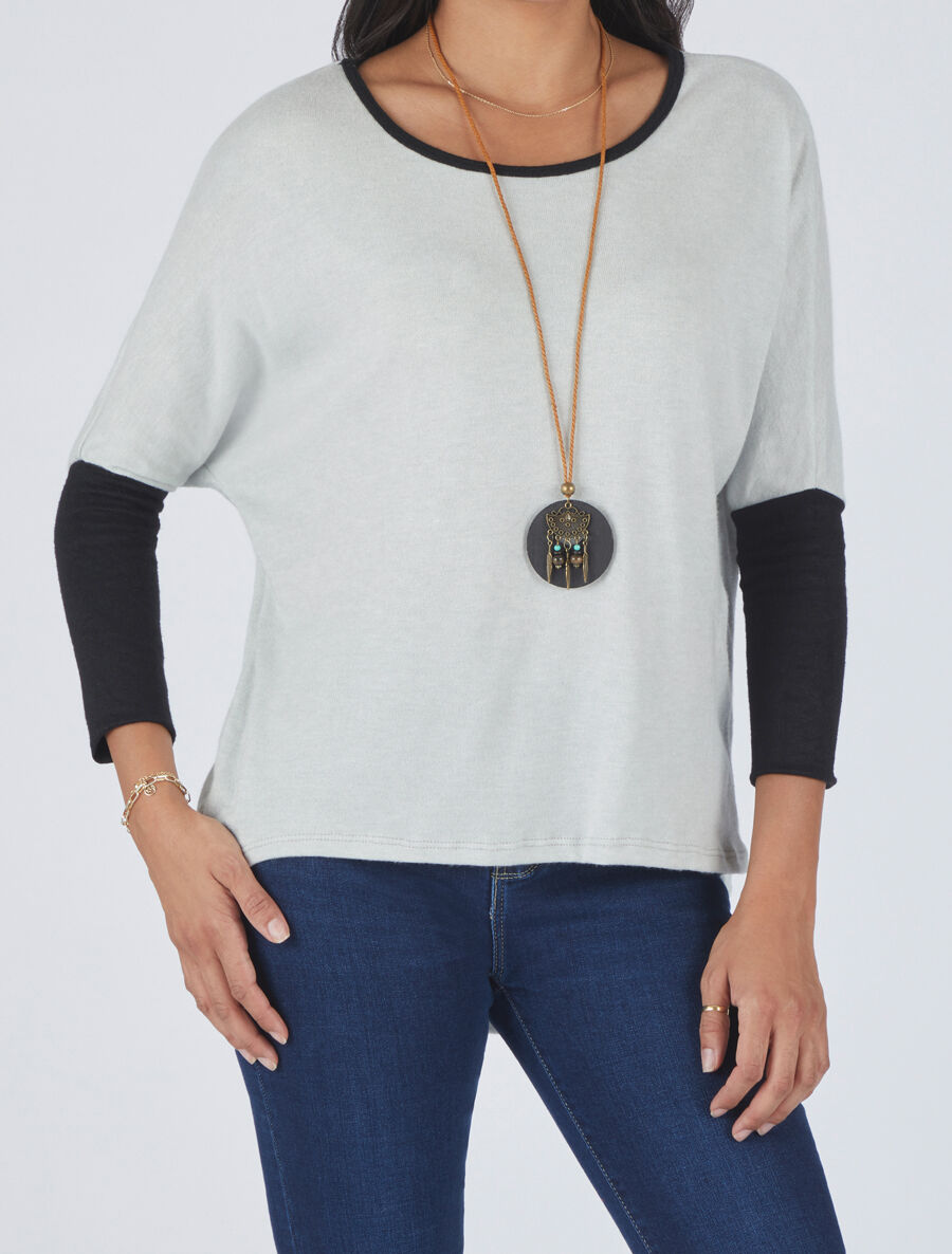 Pull chauve-souris à bas asymétrique - Blanc - 4