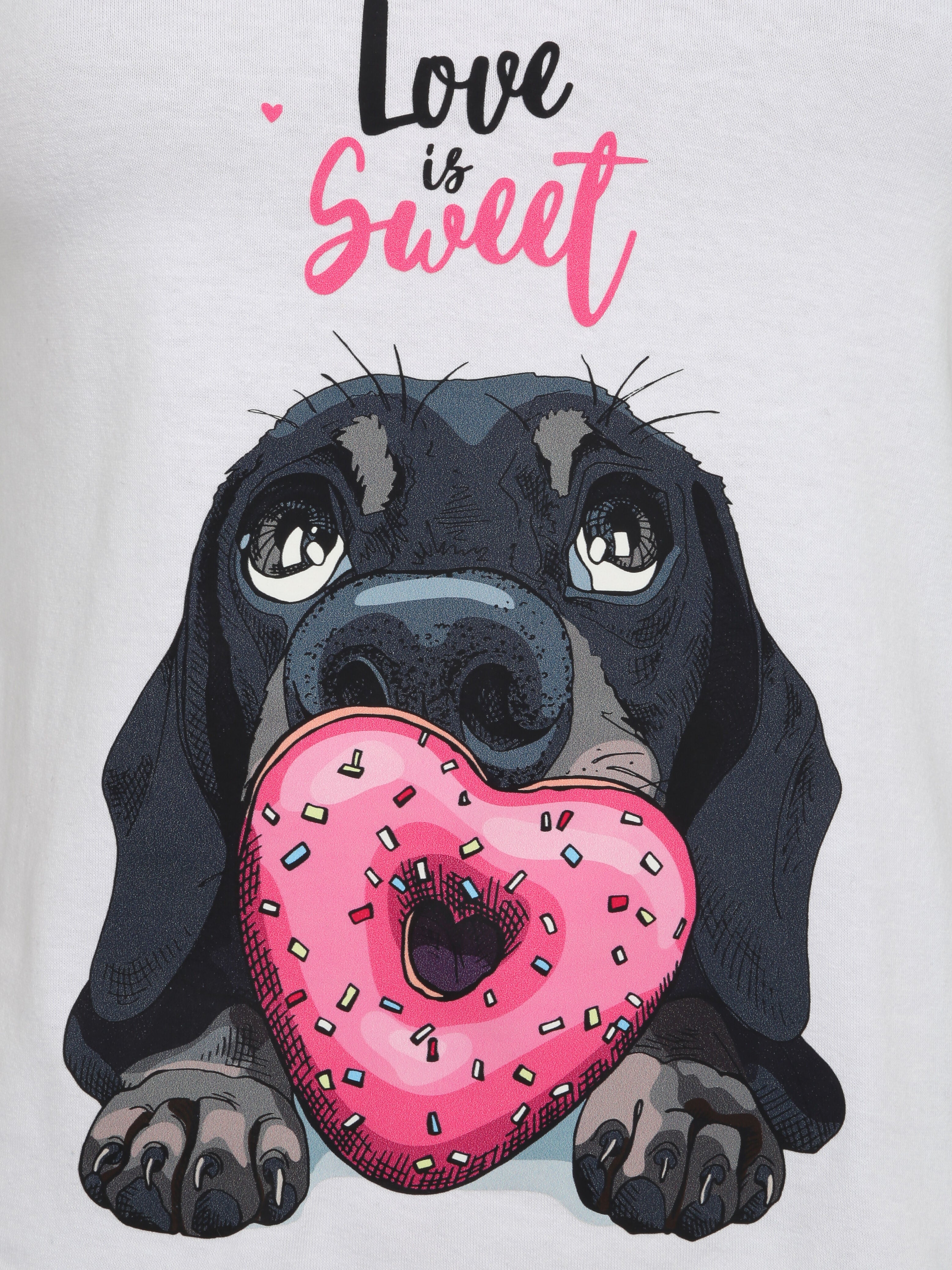 T-shirt slim Love is sweet - Blanc - 3