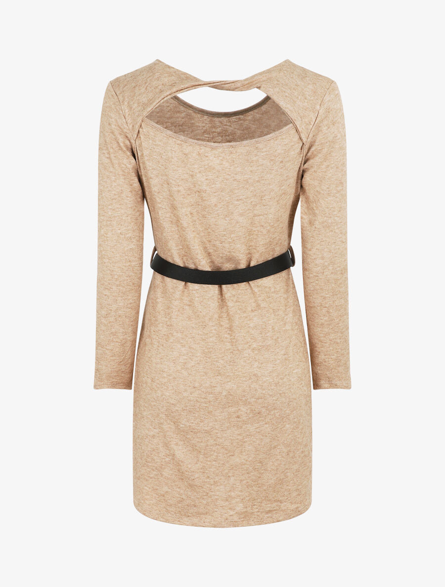 Robe pull courte à dos ajouré - Camel - 2