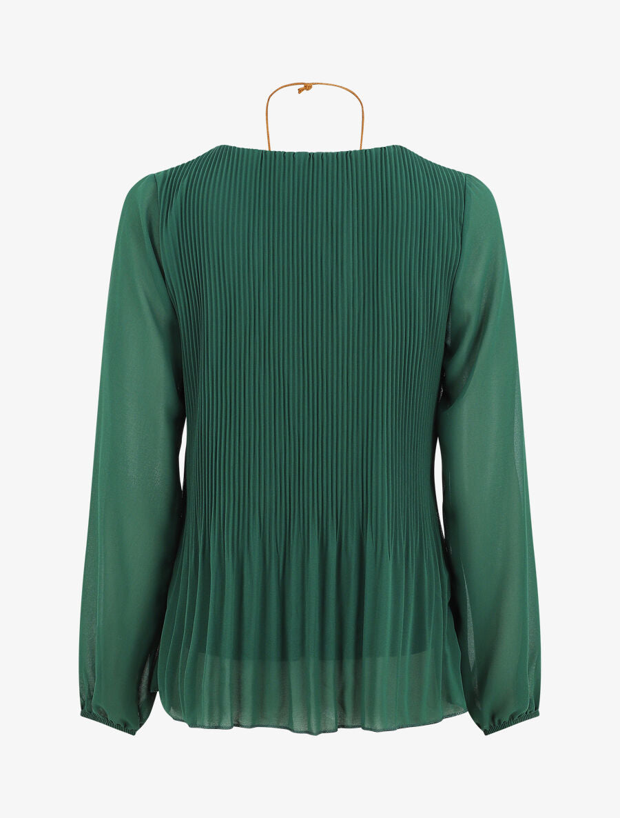 Blouse plissée à manches longues - Vert bouteille - 2