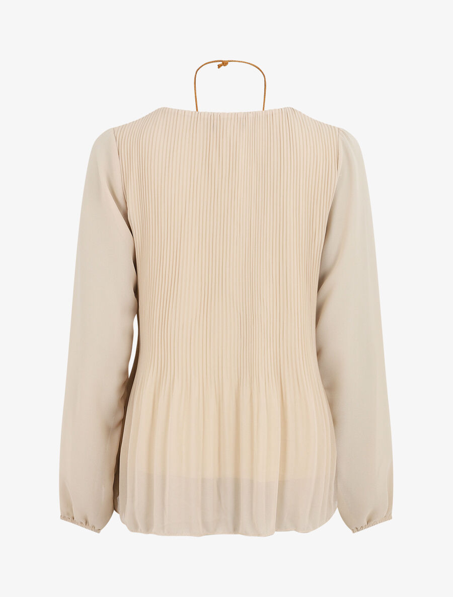 Blouse plissée à manches longues - Beige - 2
