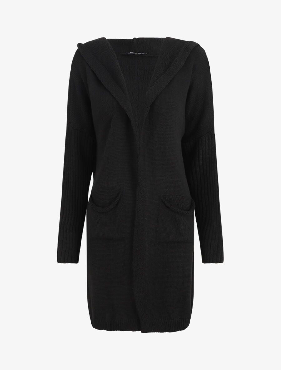 Gilet mi-long à capuche - Noir - 1