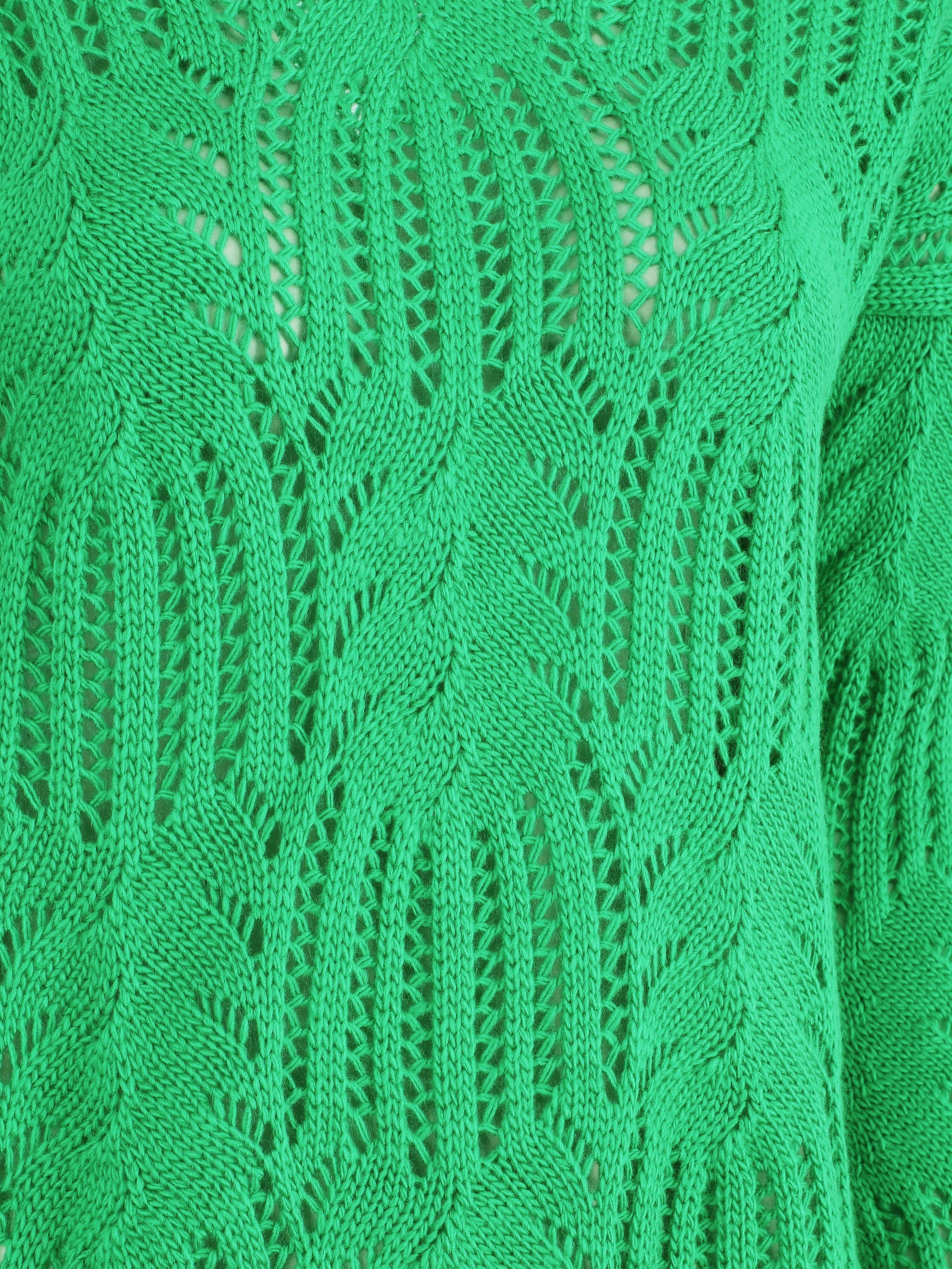 Pull uni à col V ajouré - Vert - 3