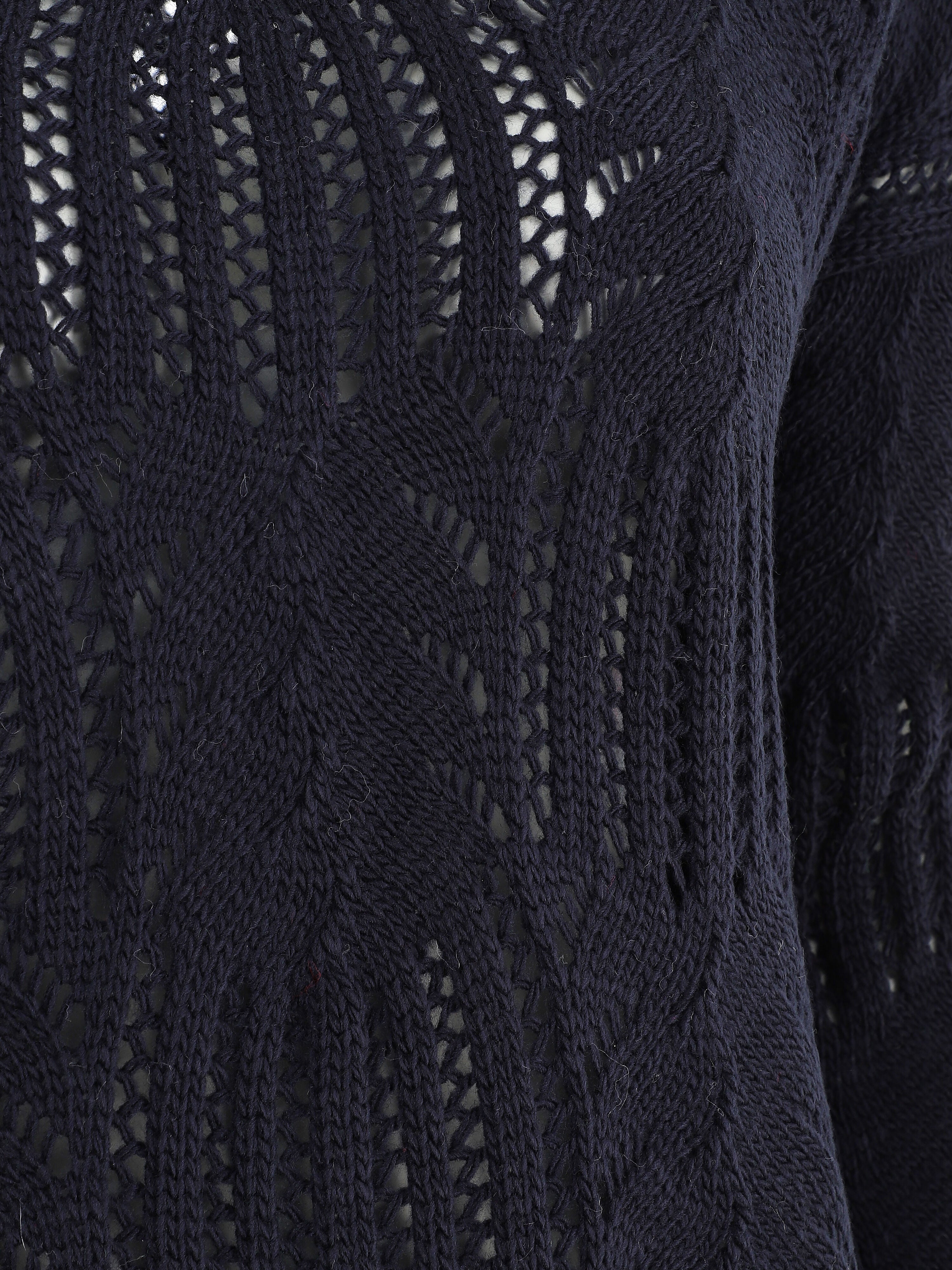 Pull uni à col V ajouré - Marine - 3
