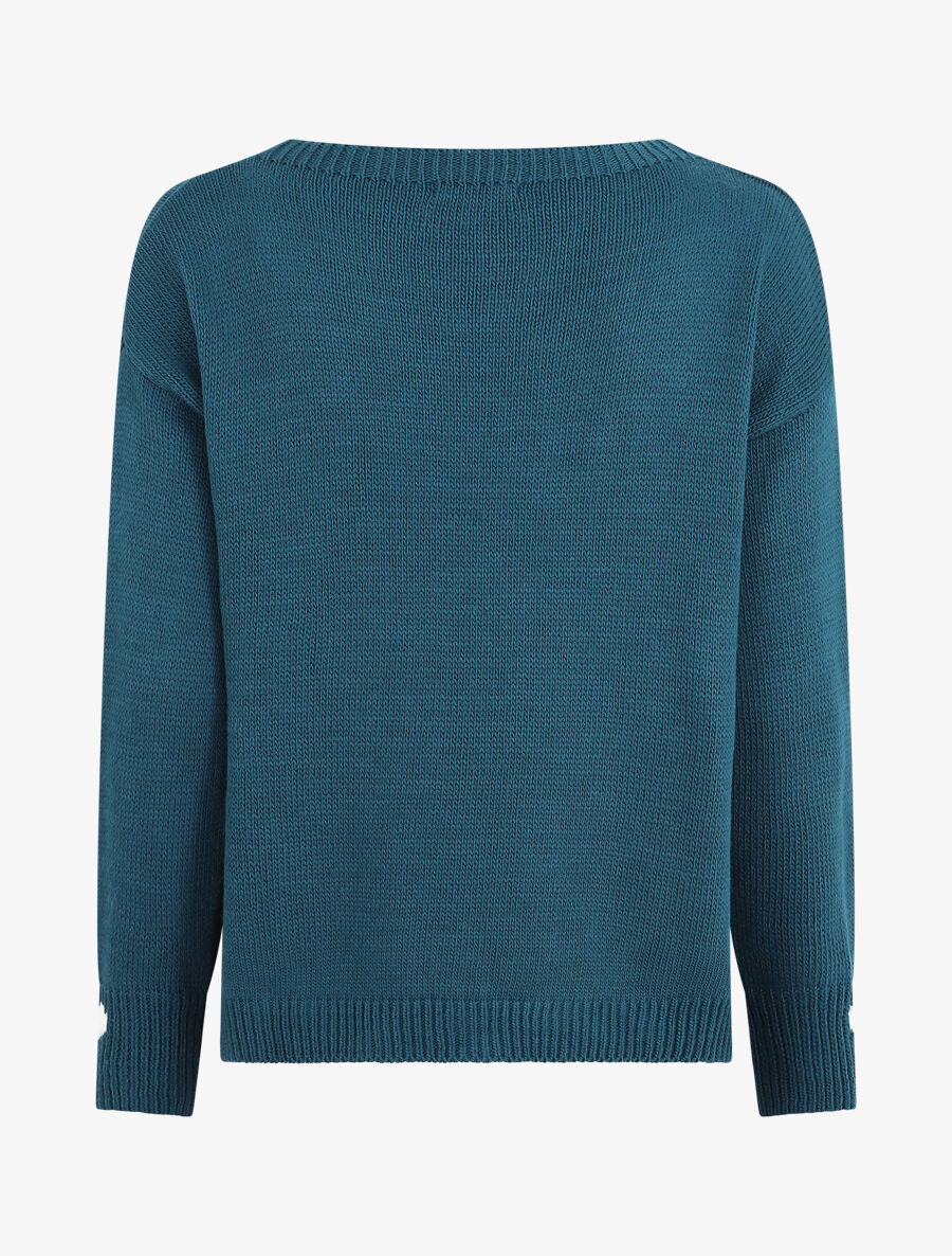 Pull droit à coeur - Bleu canard - 2
