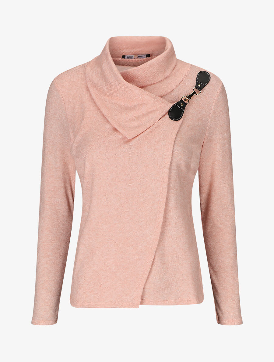 Pull col montant et crochet décoratif - Rose - 5