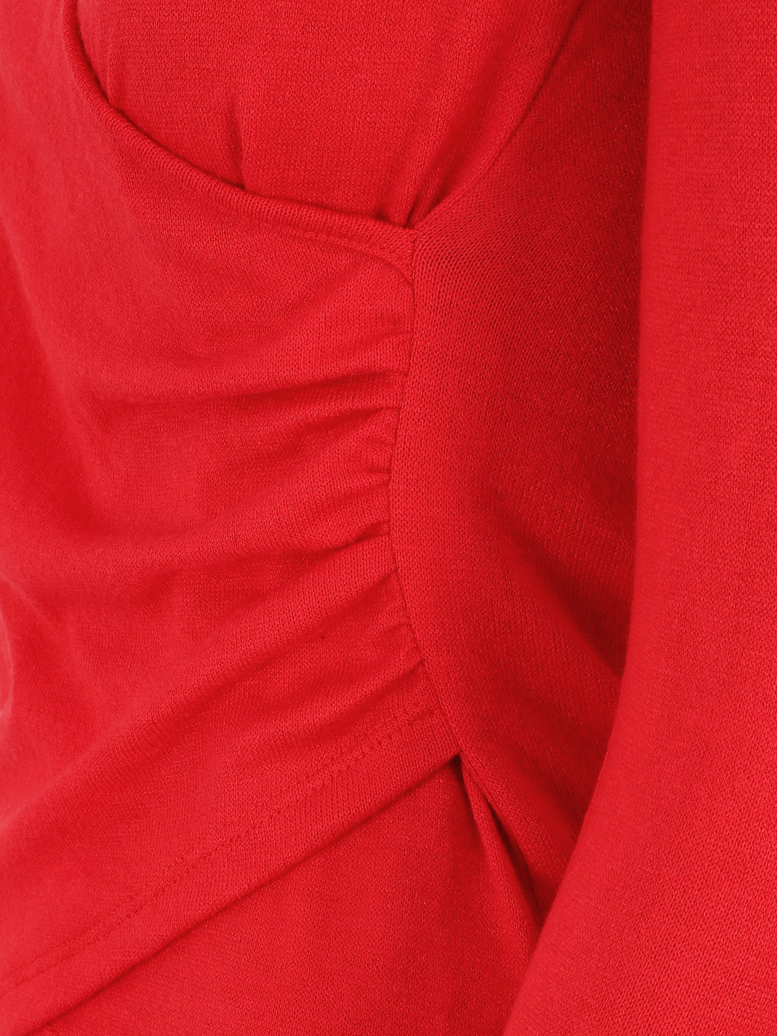 Pull fin à encolure cache-coeur et effet drapé - Rouge - 3