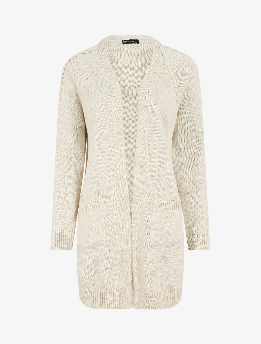 Gilet mi-long à poches plaquées - Beige - 1