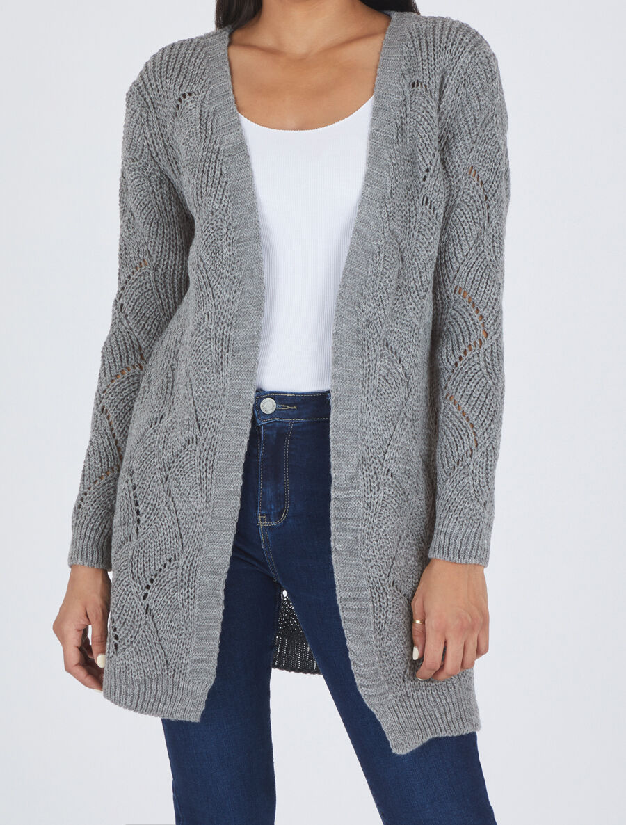 Gilet mi-long classique à bord côtelés - Gris - 4