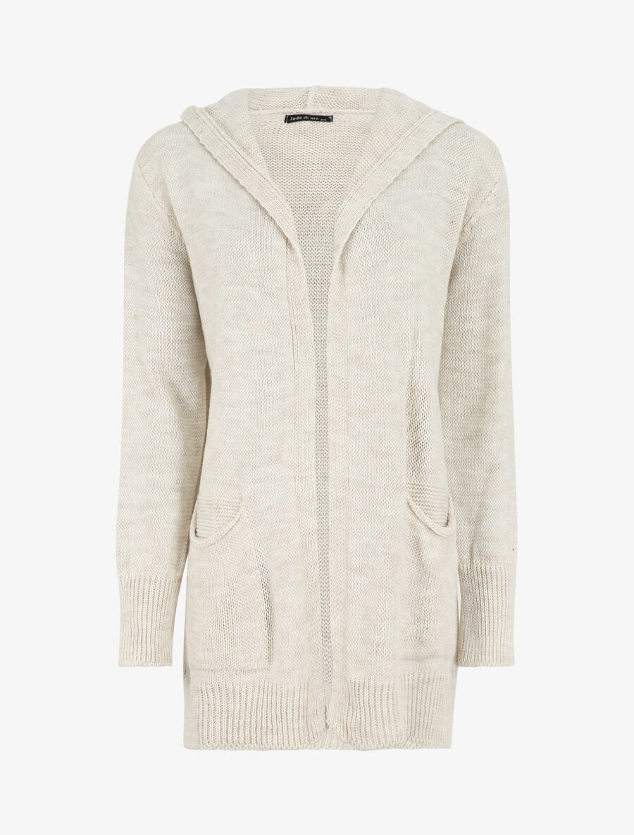 Gilet mi-long à capuche - Beige - 1