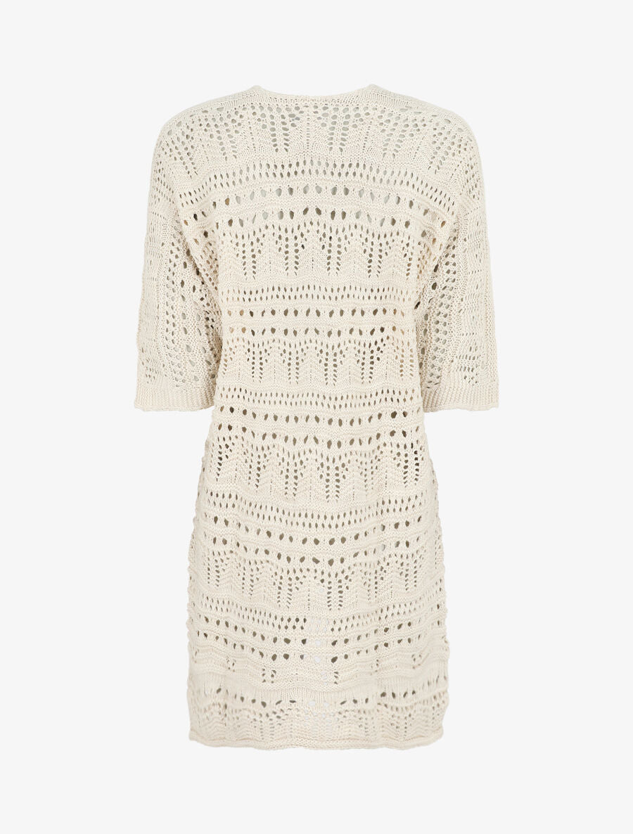 Gilet long en maille ajourée à manches 3/4 - Beige - 2