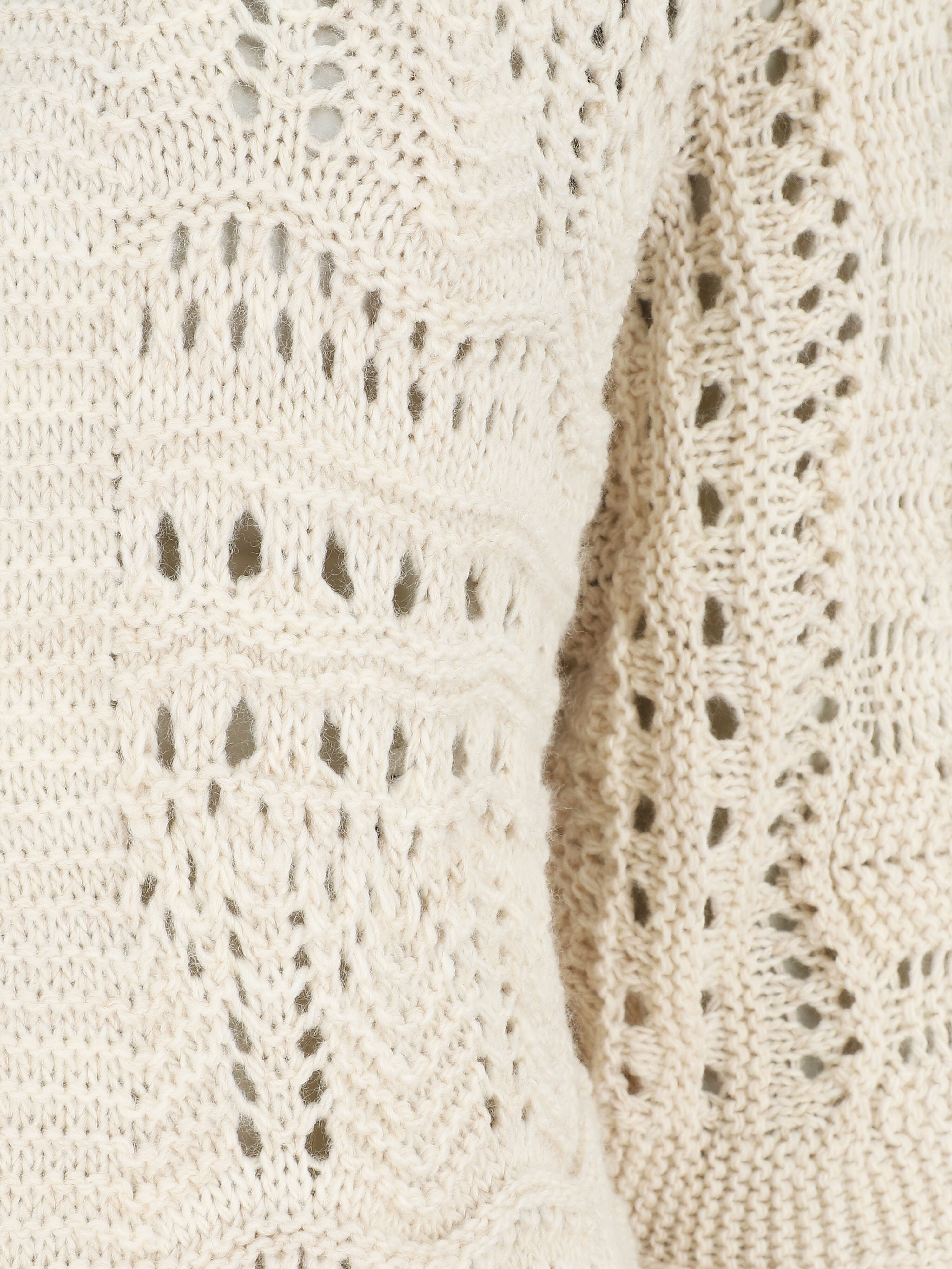 Gilet long en maille ajourée à manches 3/4 - Beige - 3
