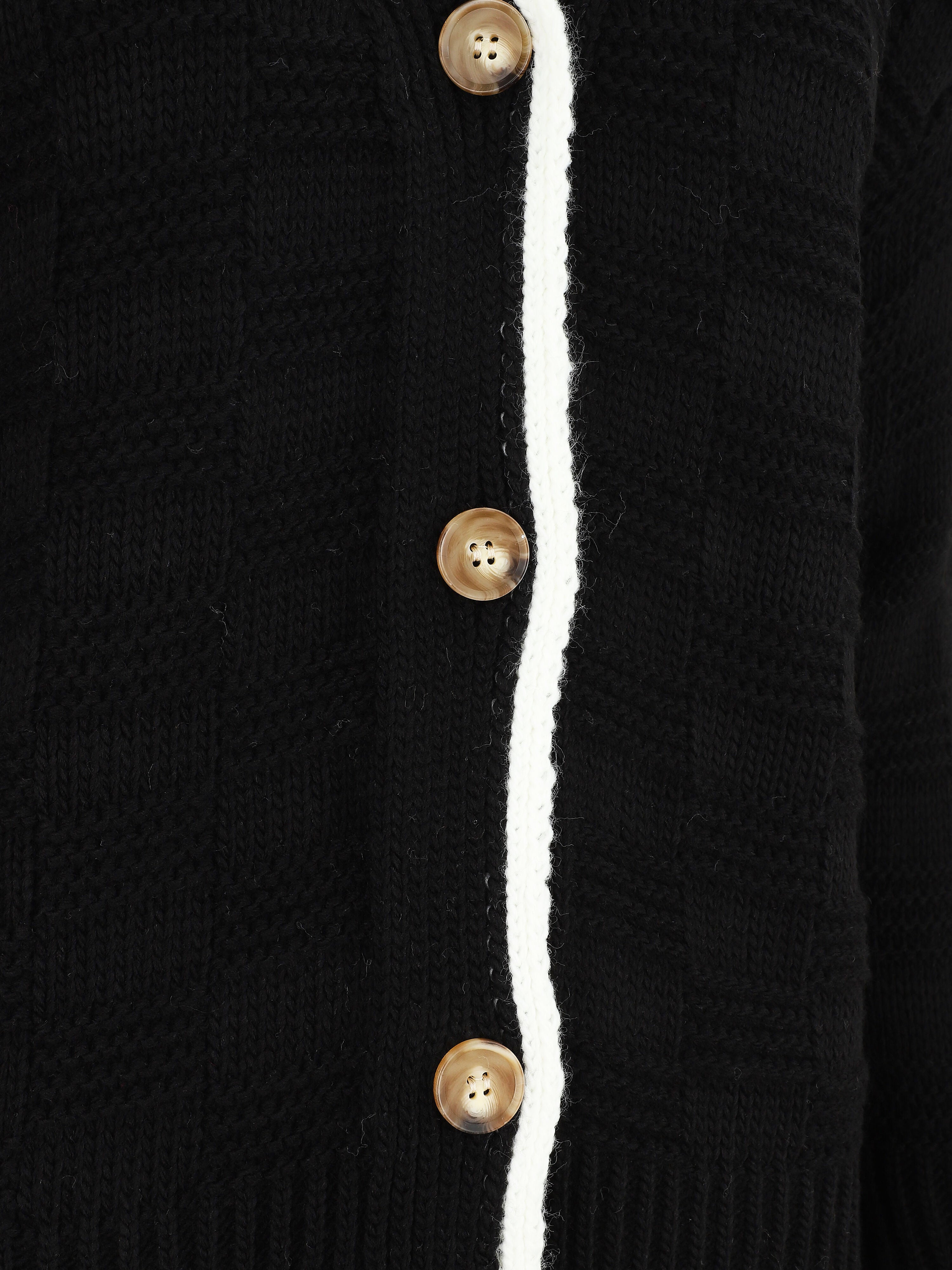 Gilet col V en maille stylisée - Noir - 3
