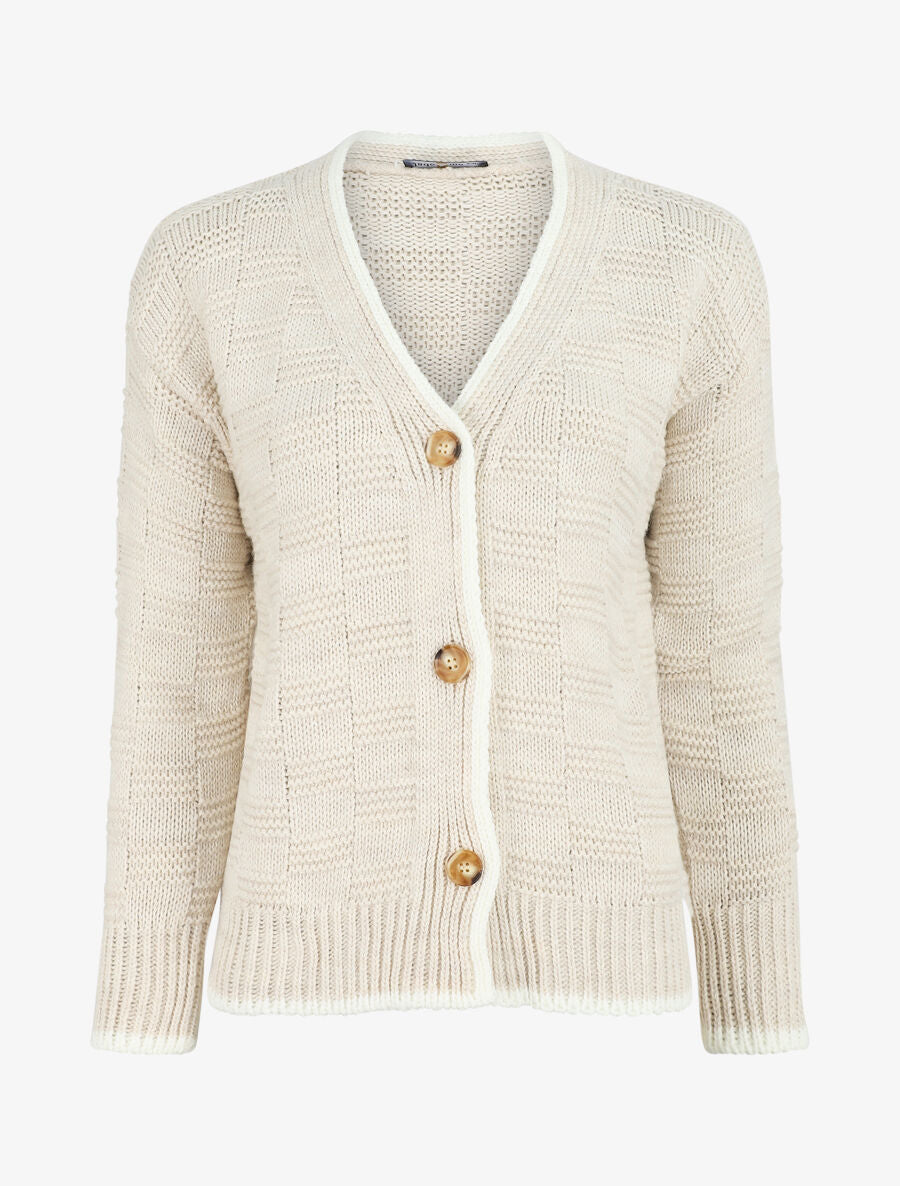 Gilet col V en maille stylisée - Beige - 5