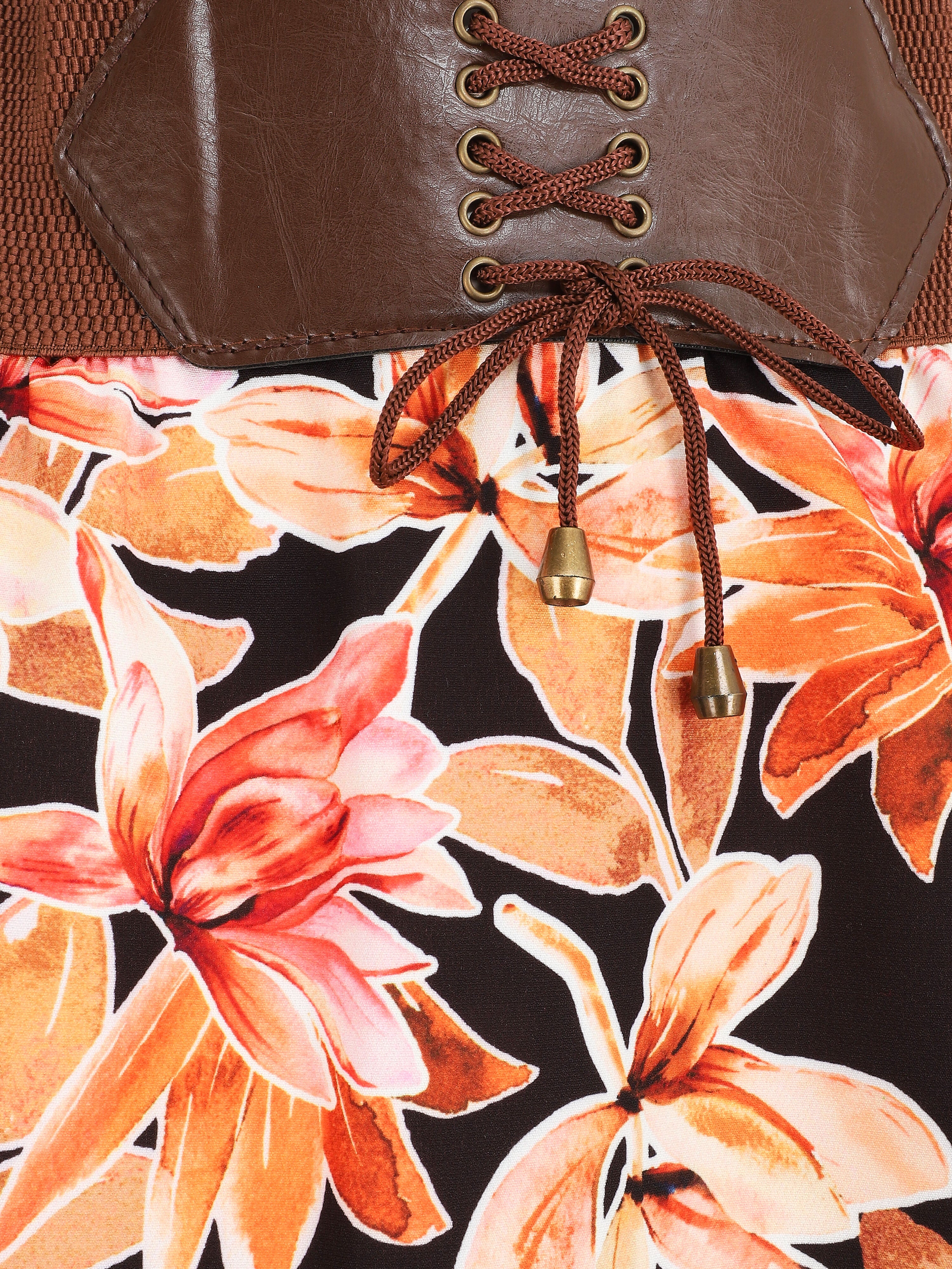 Jupe longue imprimé fleurs à taille haute - Noir - 3