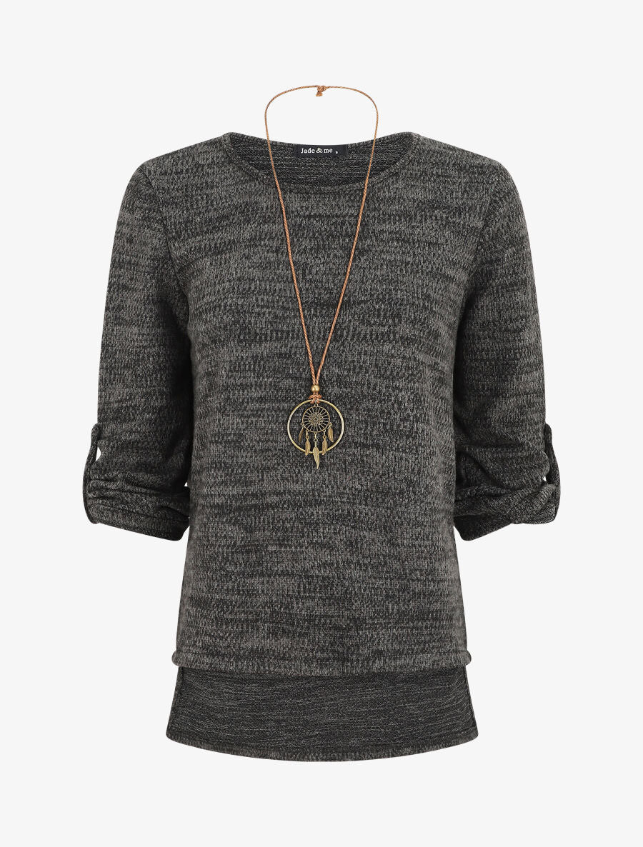 Pull à base asymétrique et manches retroussables - Anthracite - 4