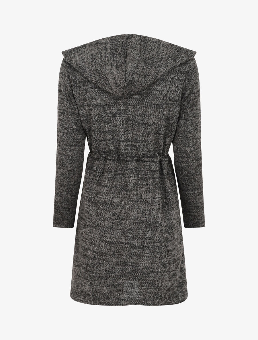Gilet mi-long à capuche et liens - Noir - 2