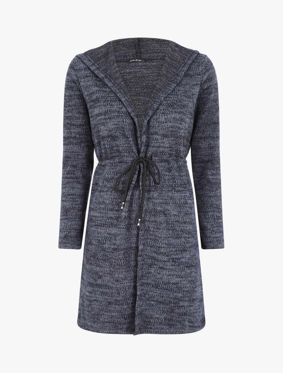 Gilet mi-long à capuche et liens - Bleu - 1