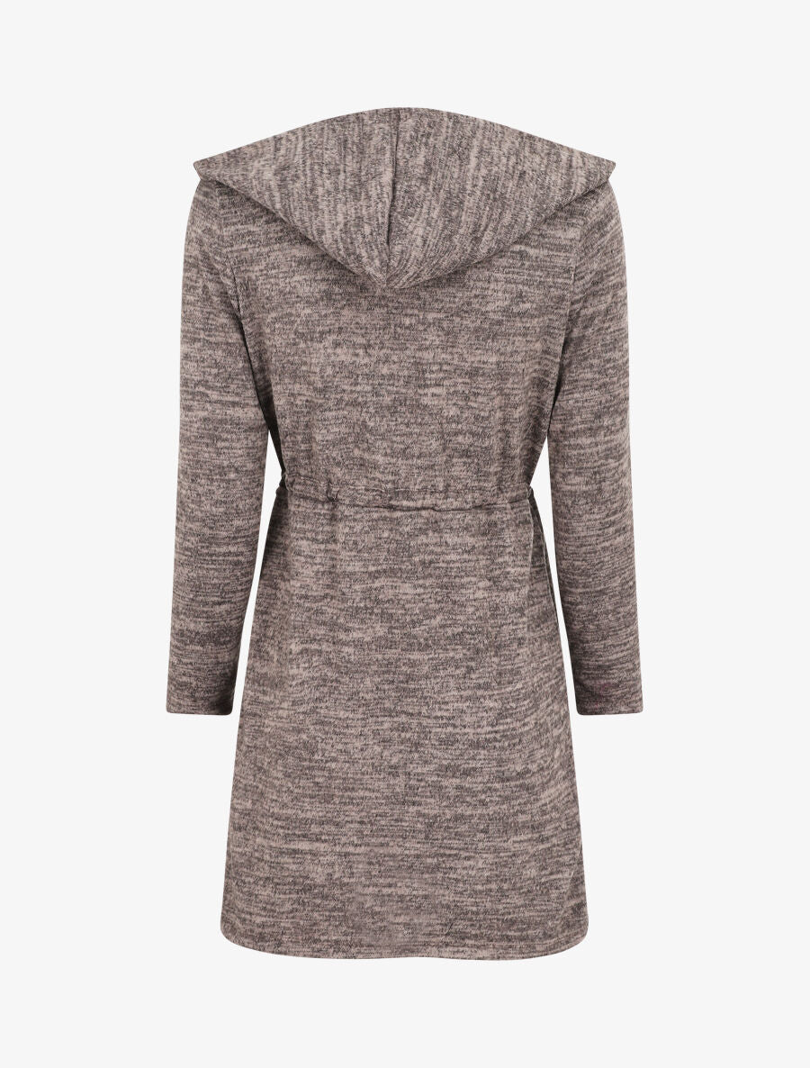 Gilet mi-long à capuche et liens - Taupe - 2