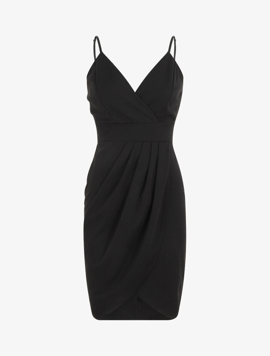Robe portefeuille courte à bretelles - Noir - 4