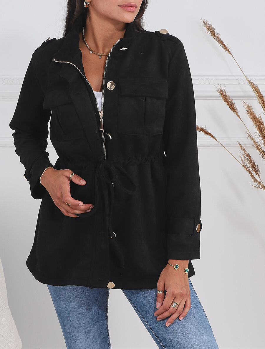 Veste en suédine à poches à rabat - Noir - 1