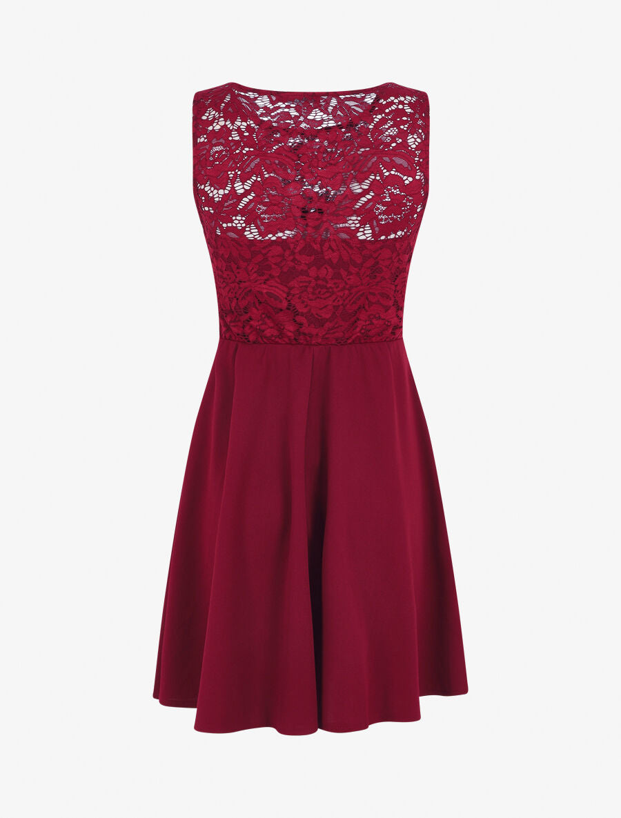 Robe patineuse à buste en dentelle - Bordeaux - 2