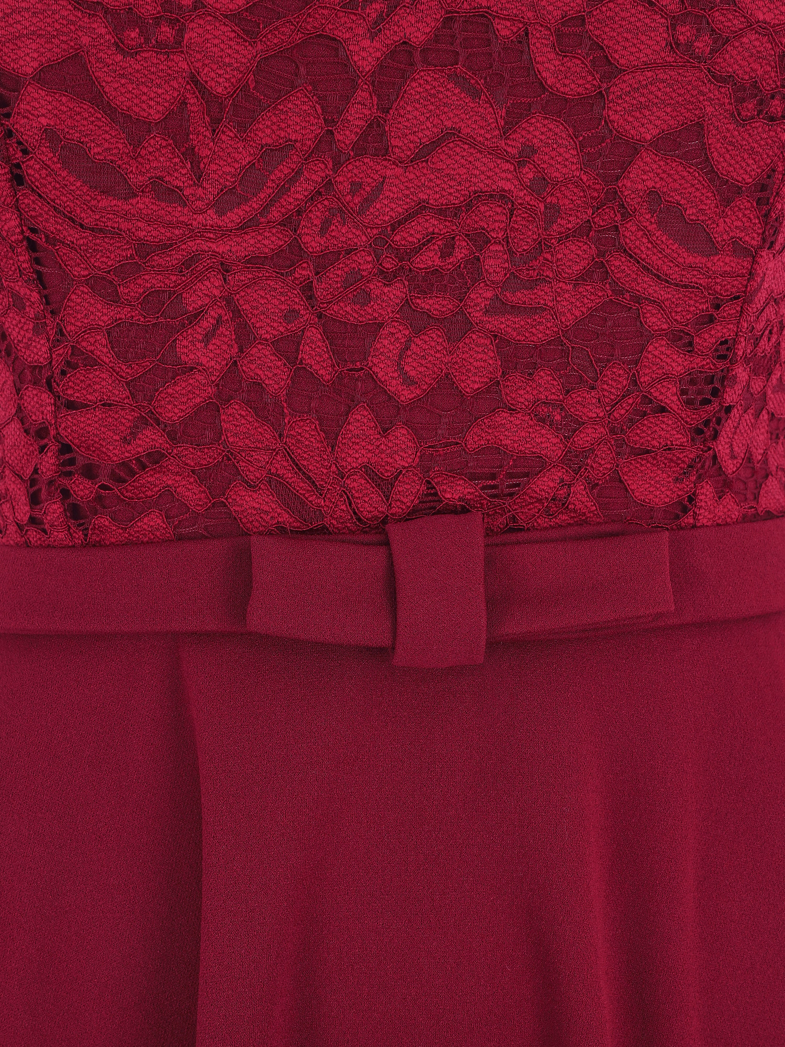 Robe patineuse à buste en dentelle - Bordeaux - 3