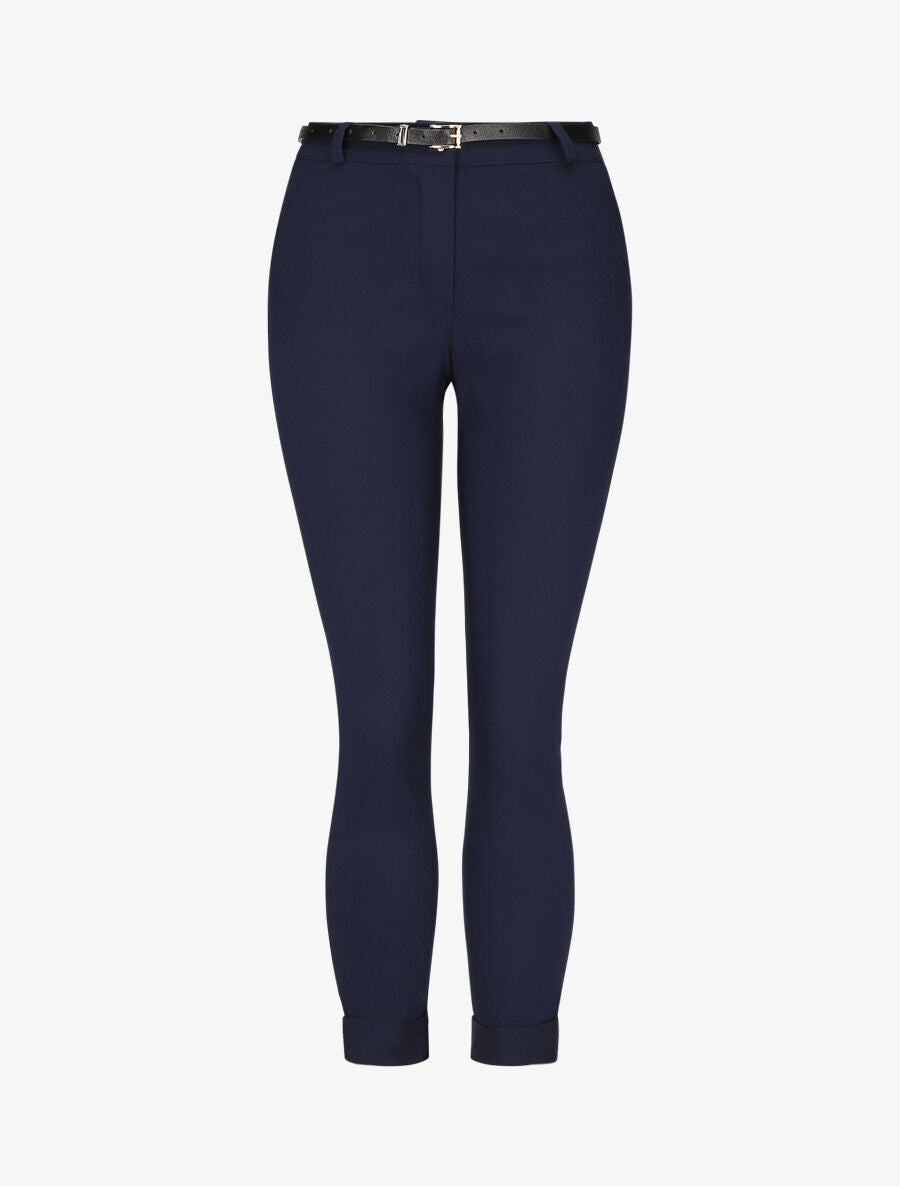 Pantalon 7/8 uni à revers - Marine - 1