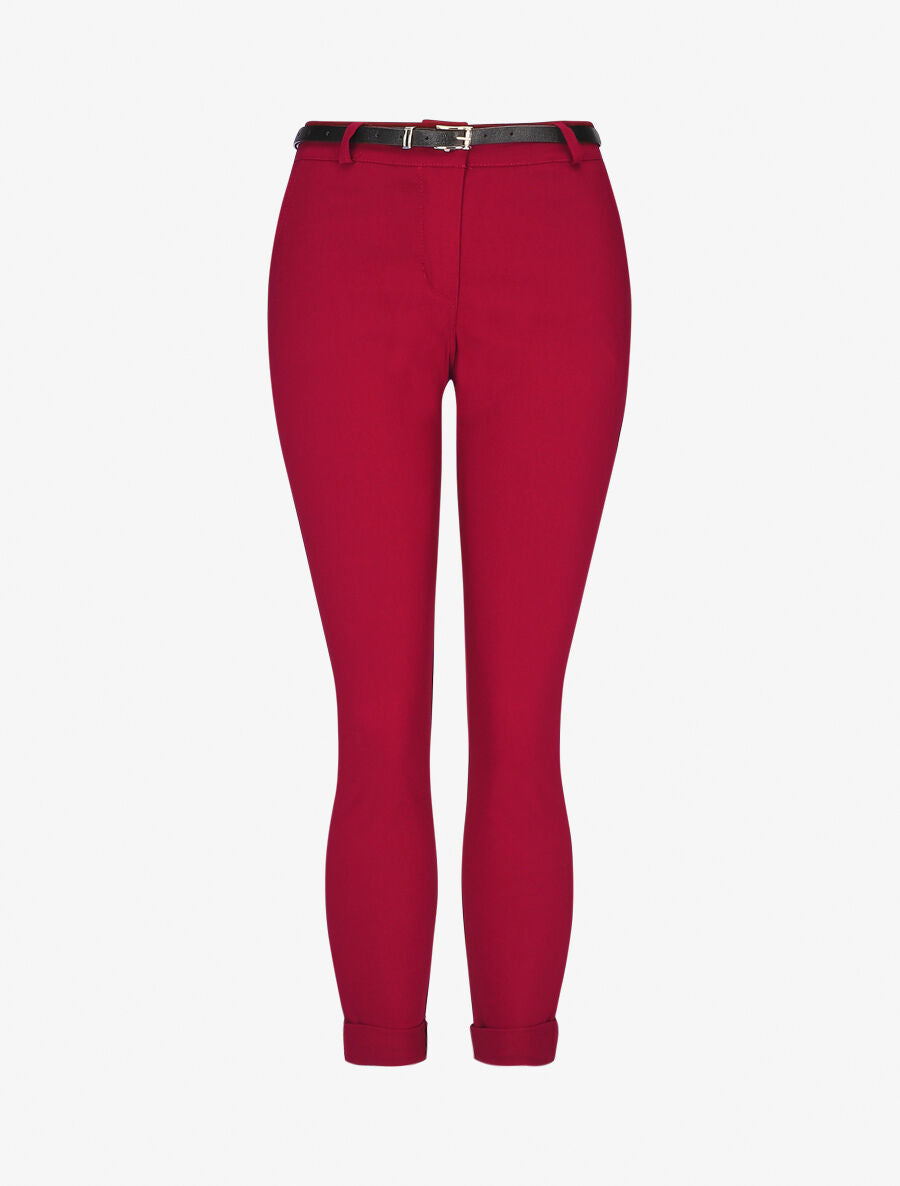 Pantalon 7/8 uni à revers - Bordeaux - 1