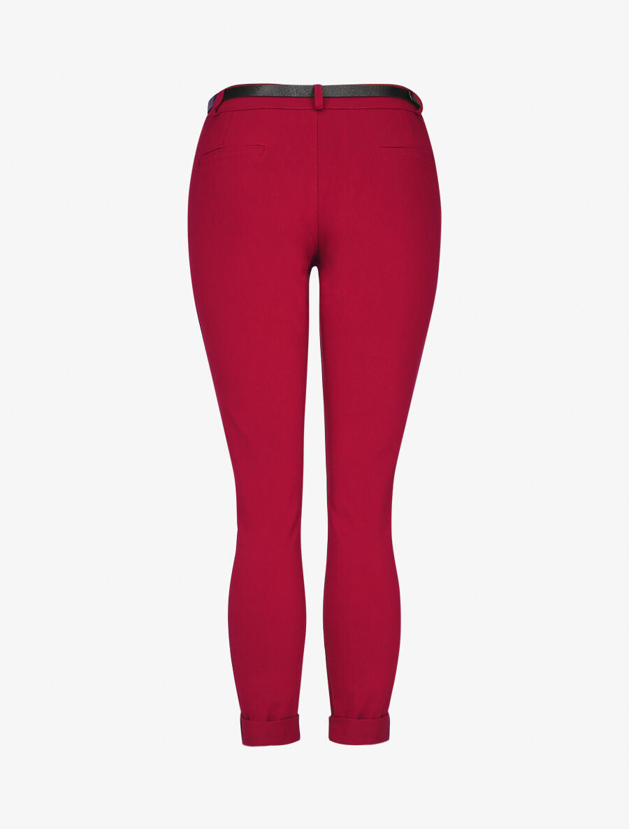 Pantalon 7/8 uni à revers - Bordeaux - 2