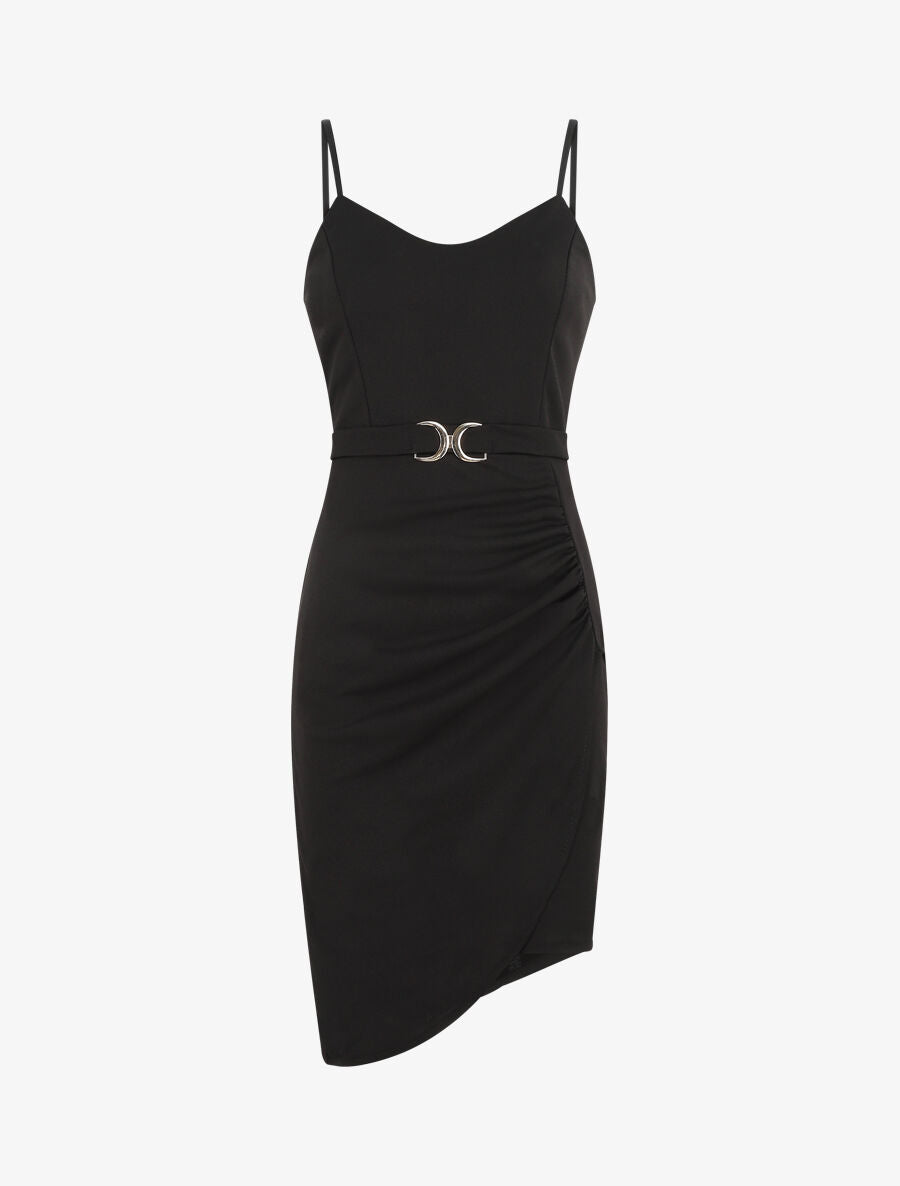 Robe drapée à bretelles et boucle - Noir - 1