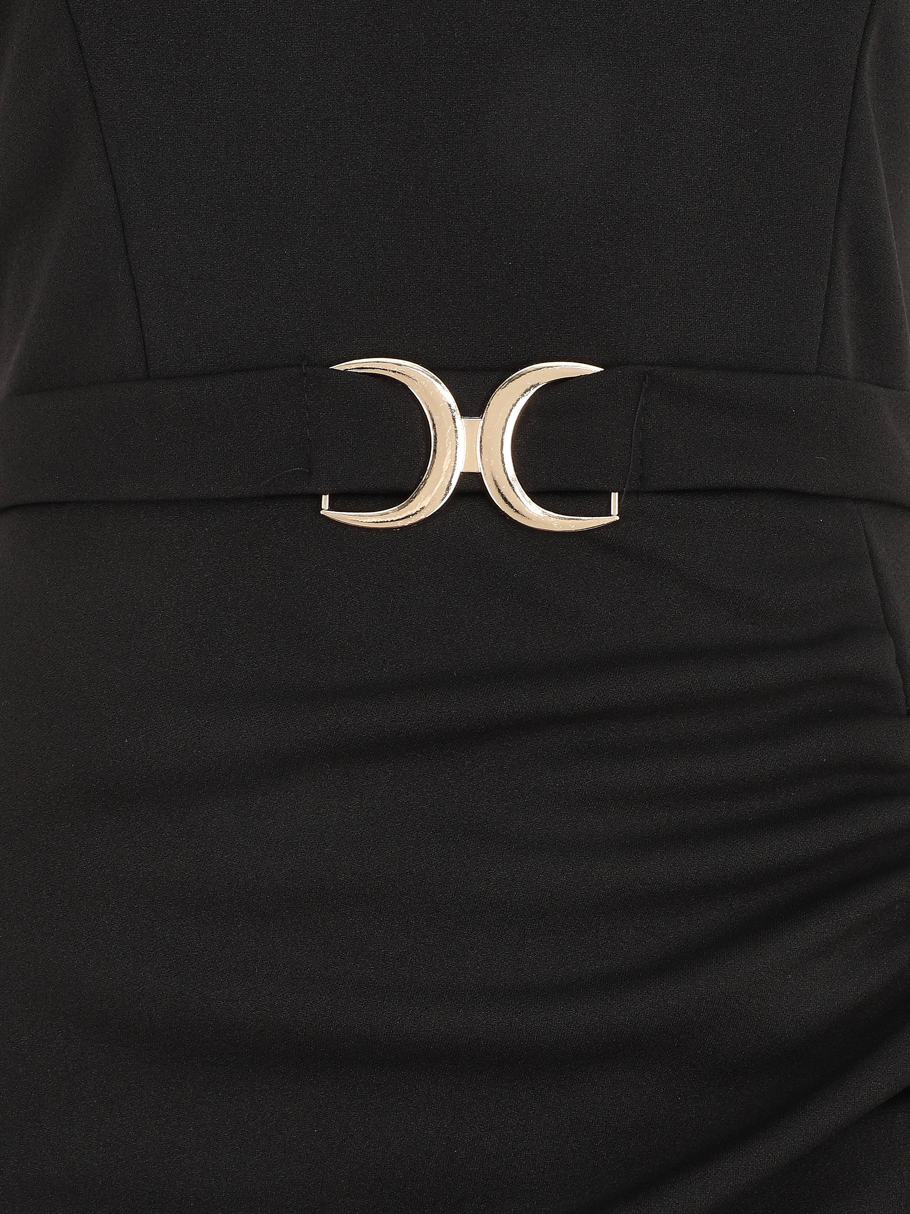 Robe drapée à bretelles et boucle - Noir - 3