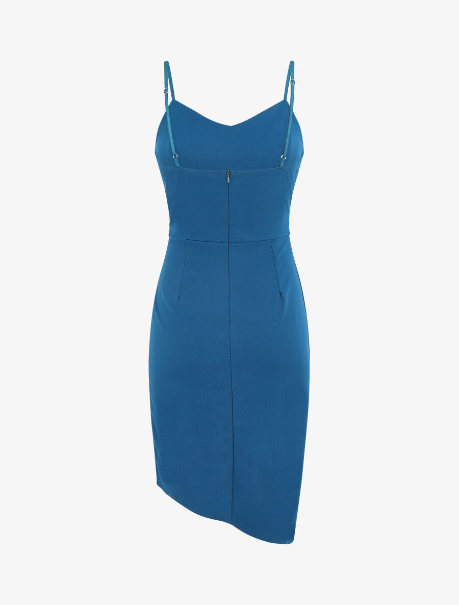 Robe drapée à bretelles et boucle - Bleu - 3